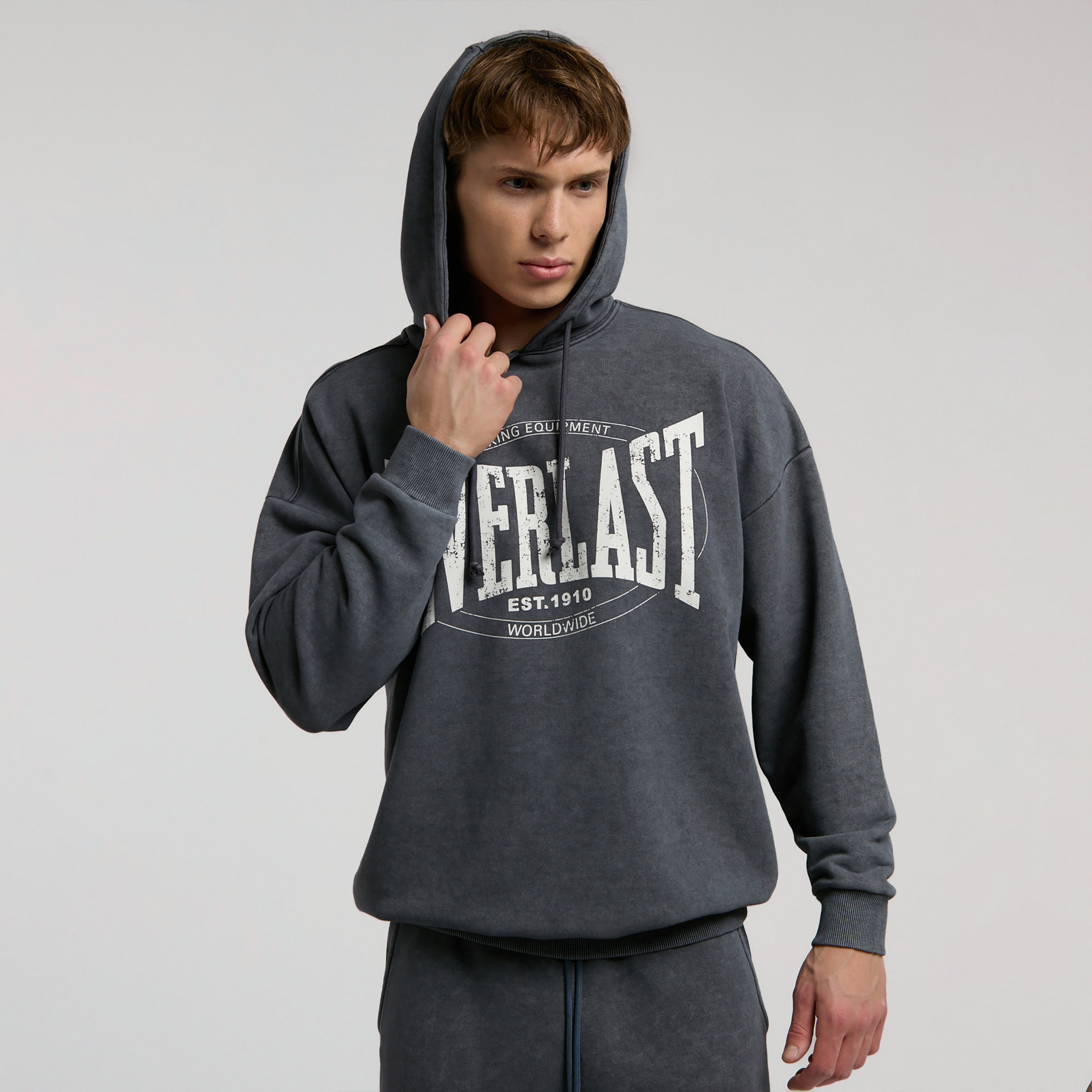 Everlast Authentic Boxing Oversize Erkek Gri Kapüşonlu Sweatshirt
