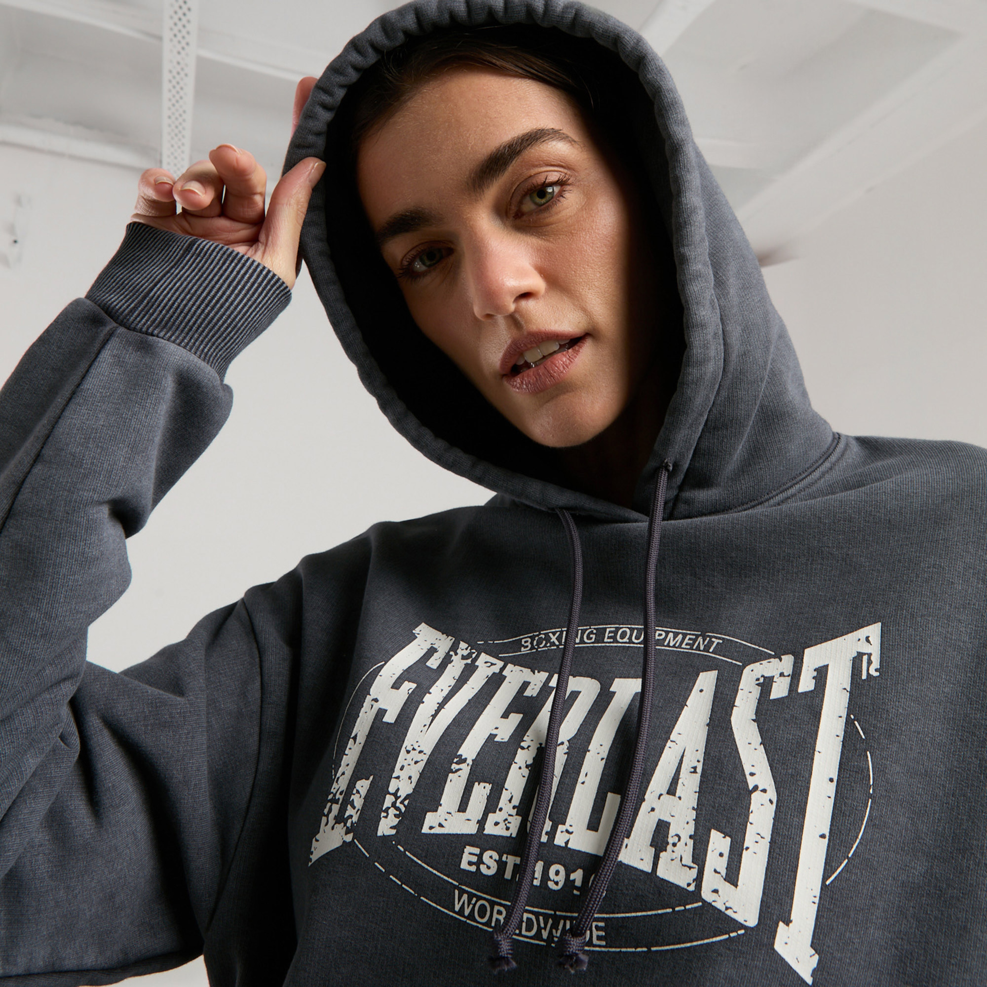 Everlast Authentic Boxing Wmn Kadın Gri Kapüşonlu Oversize Sweatshirt