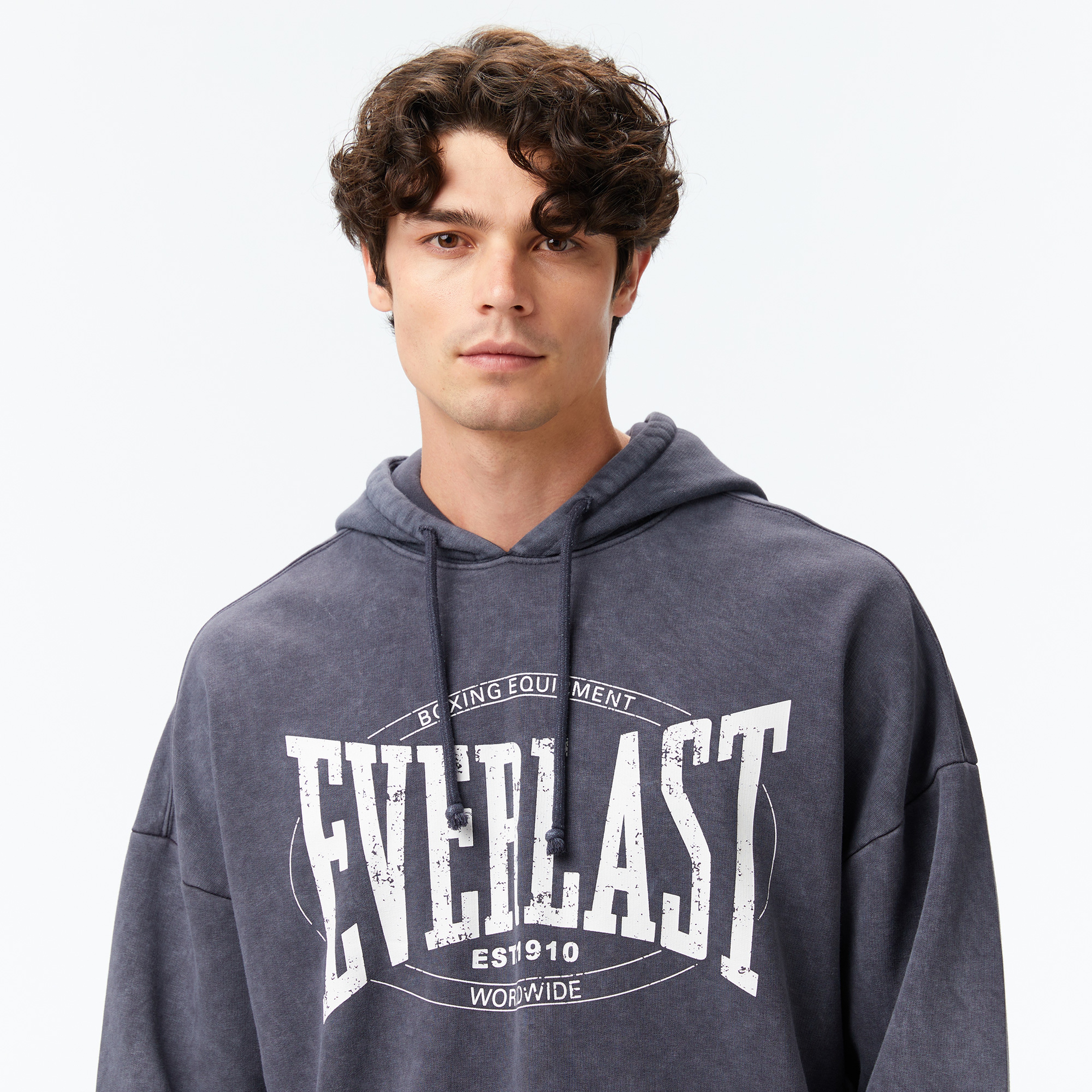 Everlast Authentic Boxing Oversize Erkek Gri Kapüşonlu Sweatshirt