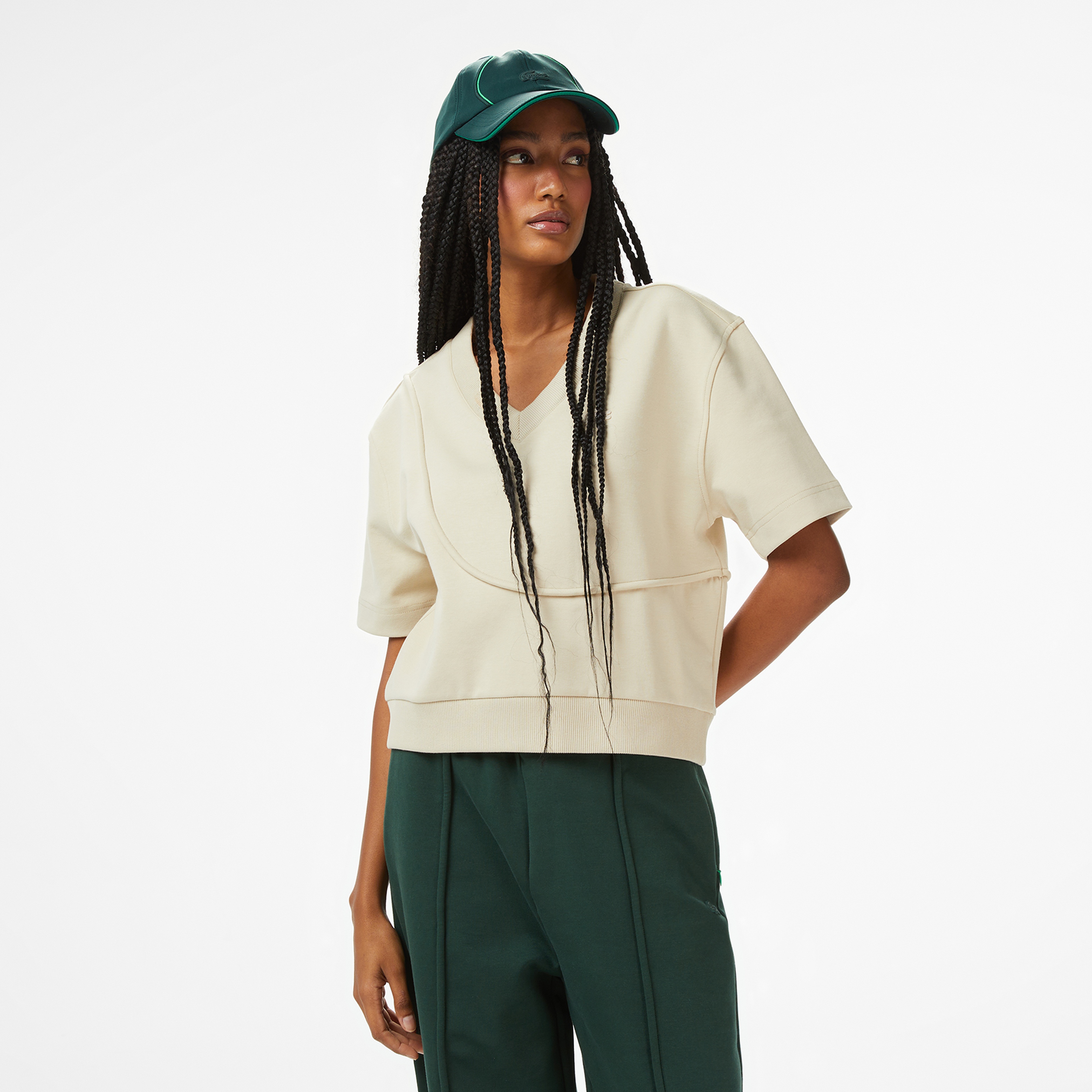 Lacoste x House of SuperStep Loose Fit Kadın Bej T-Shirt