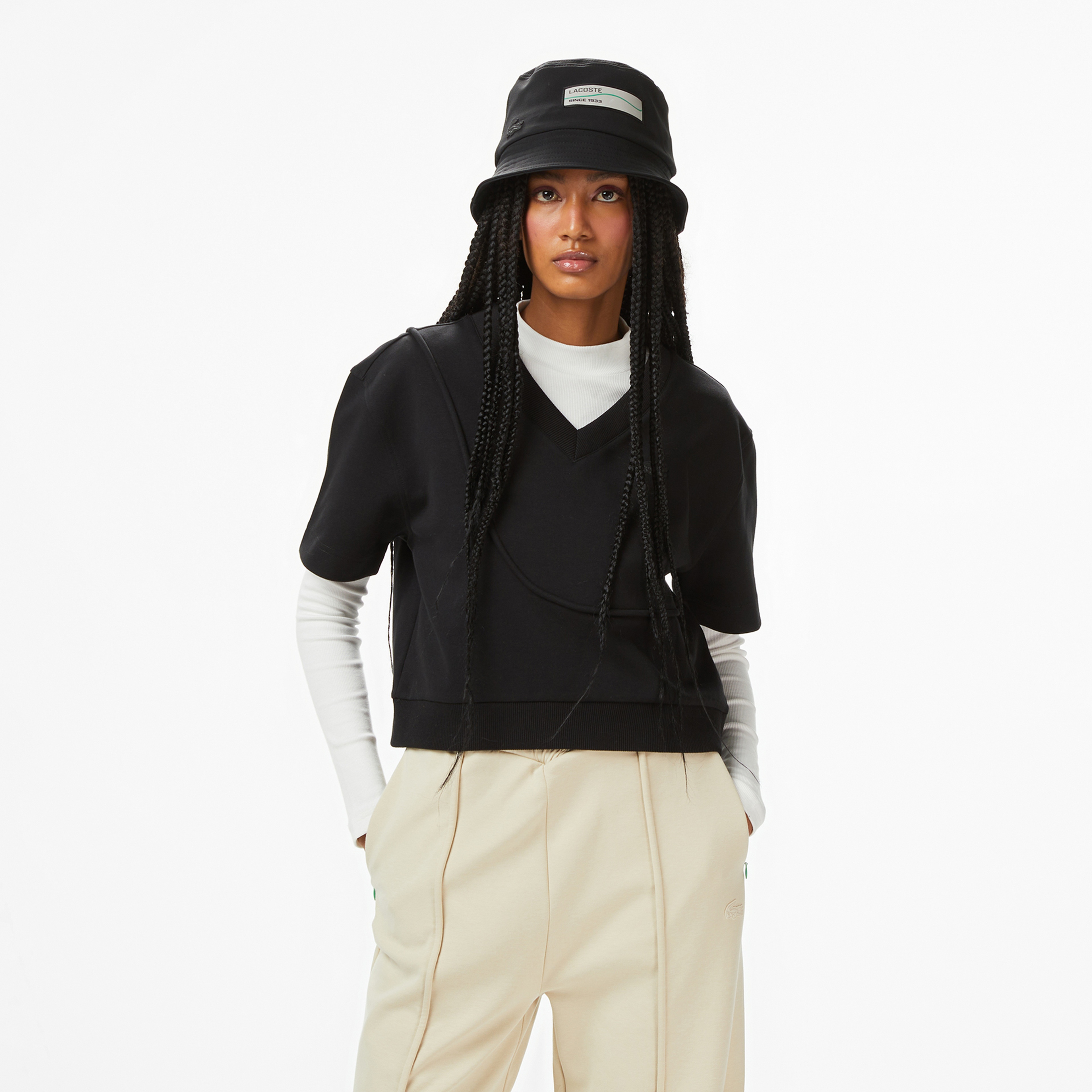 Lacoste x House of SuperStep Loose Fit Kadın Siyah T-Shirt