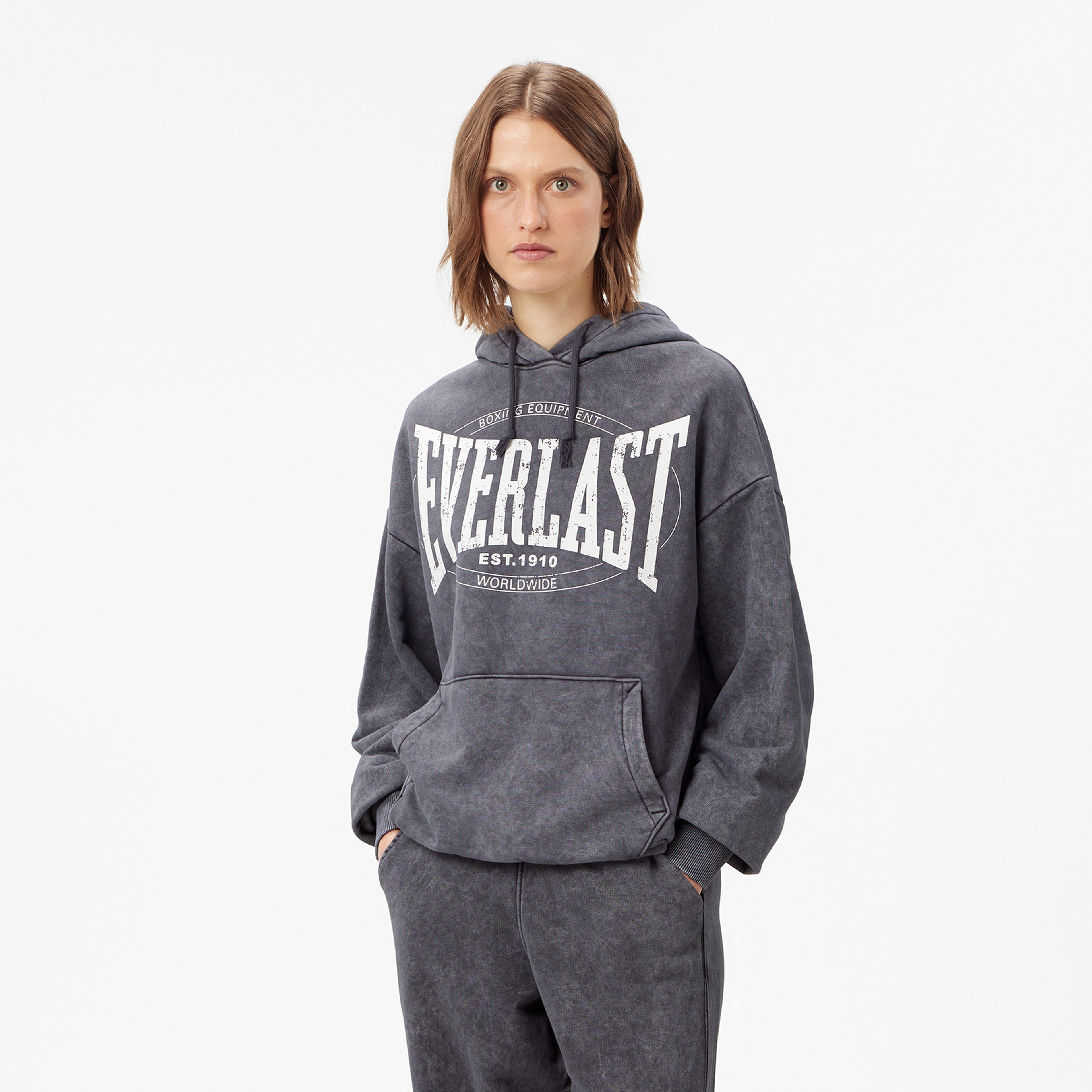 Everlast Authentic Boxing Wmn Kadın Gri Kapüşonlu Oversize Sweatshirt
