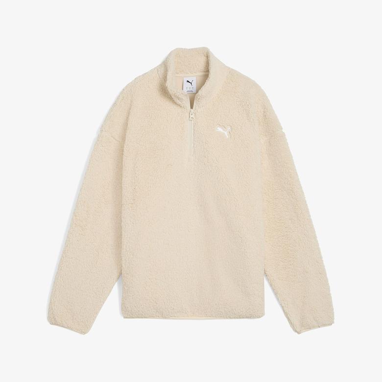 Puma Essential Elevated Half-Zip Crew Kadın Beyaz Sweatshirt