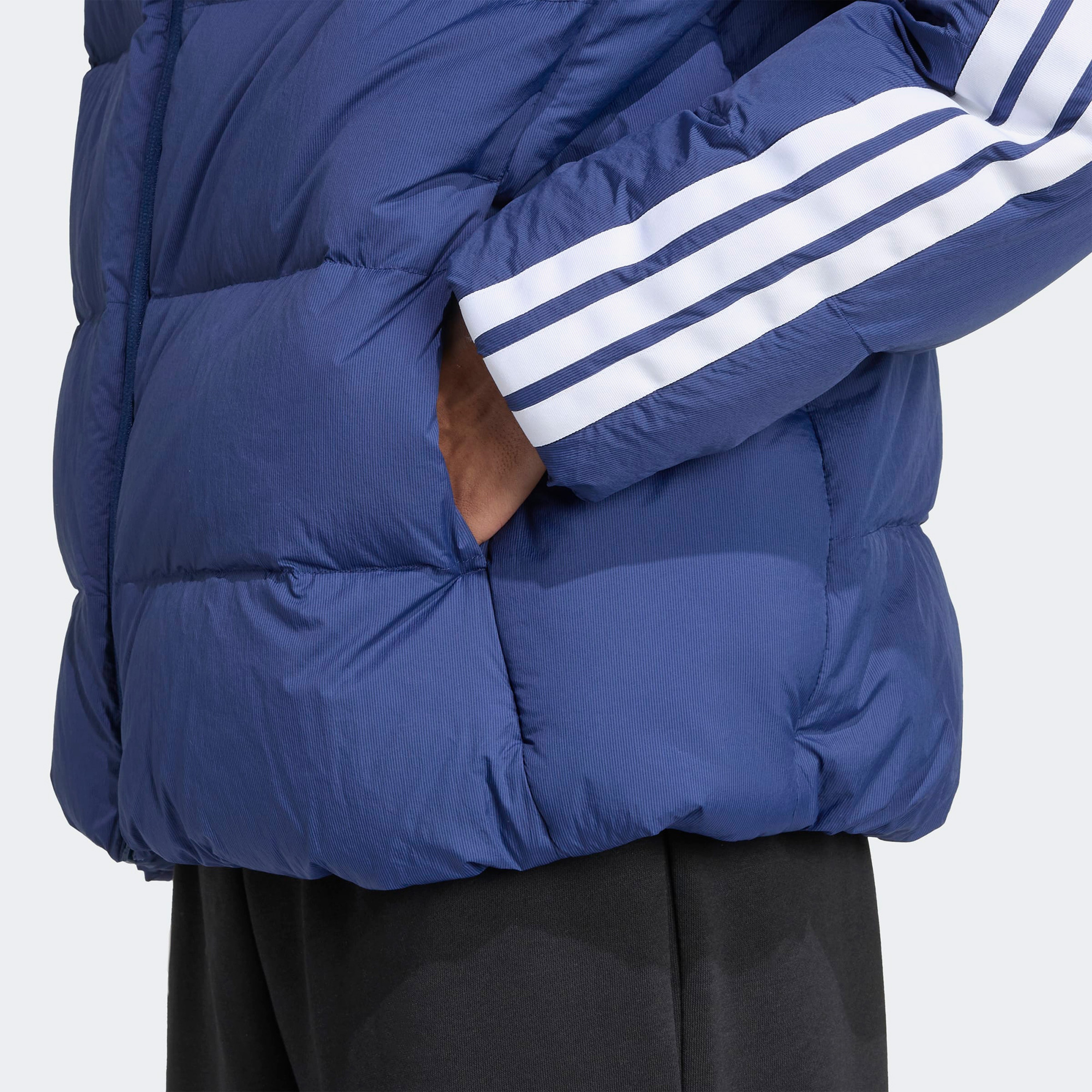 adidas Essentials Climawarm 3 Stripes Puffer Down Kapüşonlu Erkek Lacivert Outdoor Montu