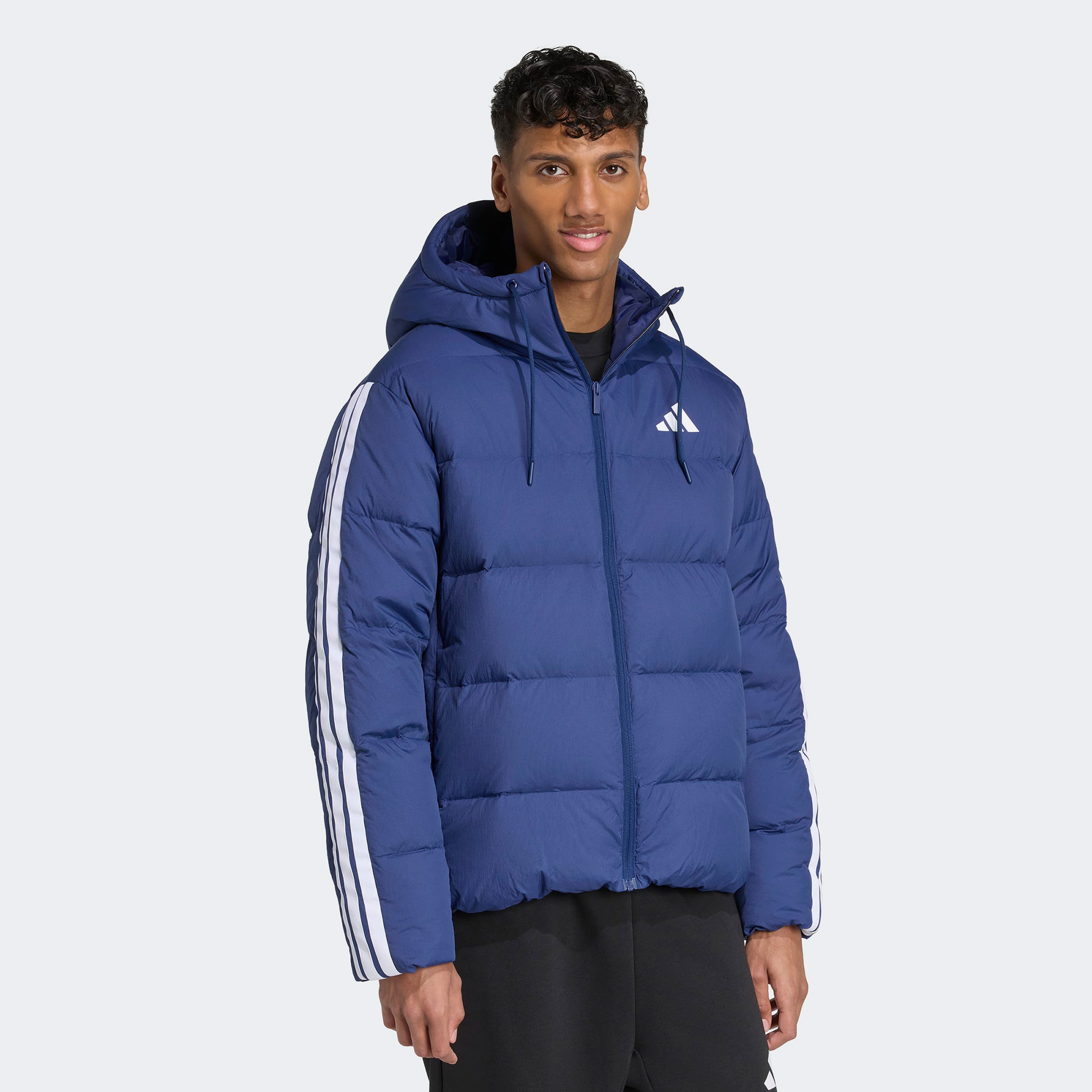 adidas Essentials Climawarm 3 Stripes Puffer Down Kapüşonlu Erkek Lacivert Outdoor Montu