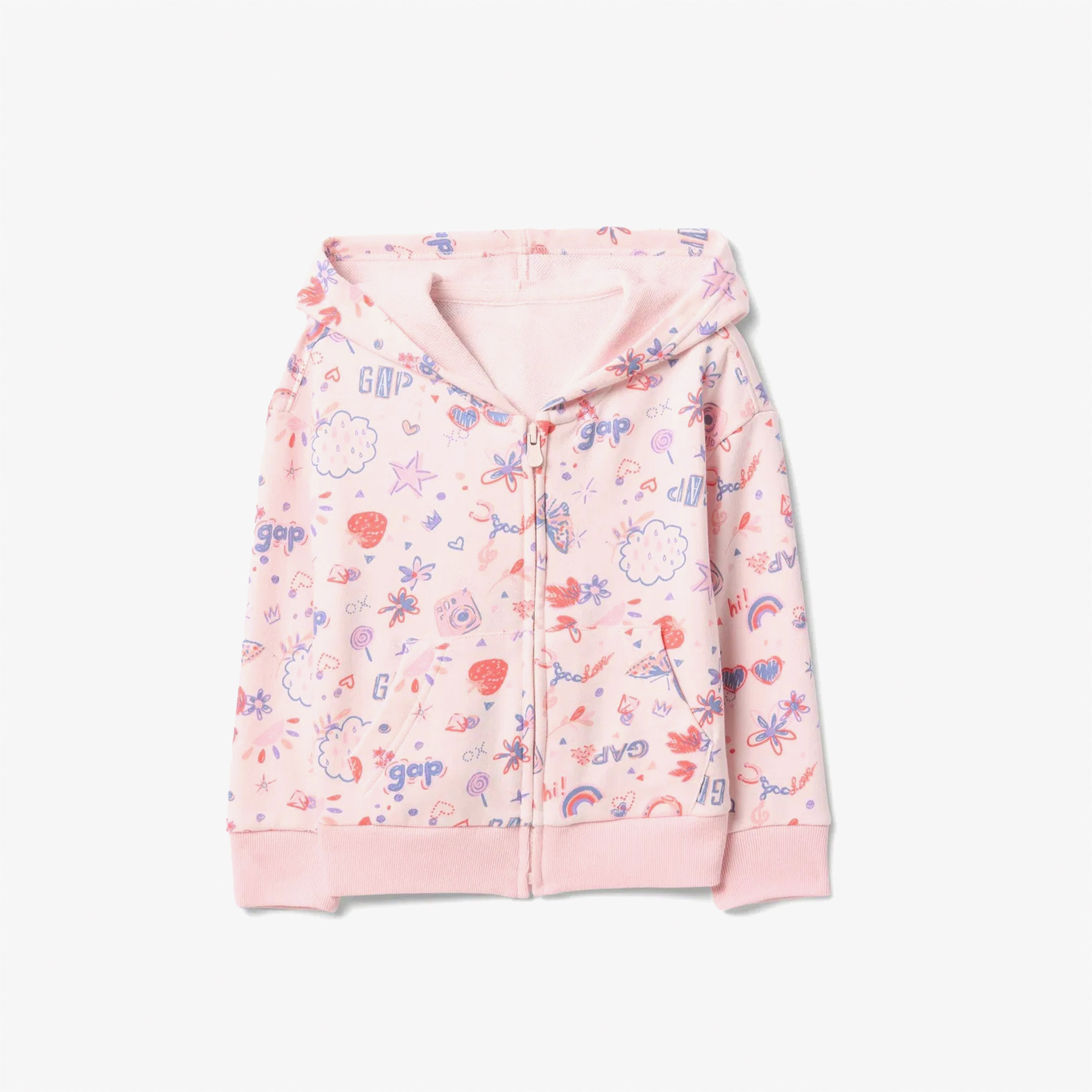 Gap Logo Desenli Fermuarlı Çocuk Pembe Sweatshirt