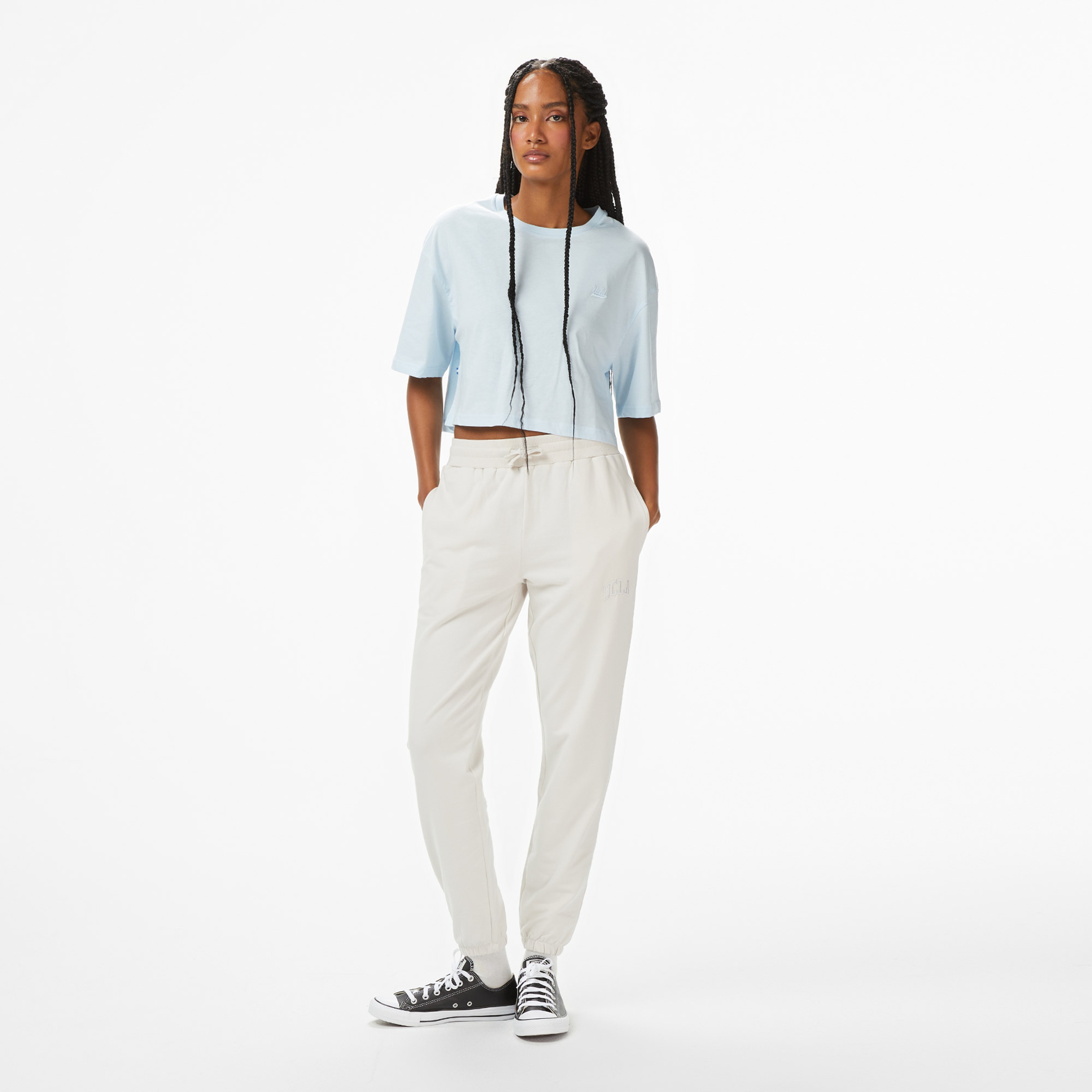 Ucla Indiana Kadın Mavi Bisiklet Yaka T-Shirt