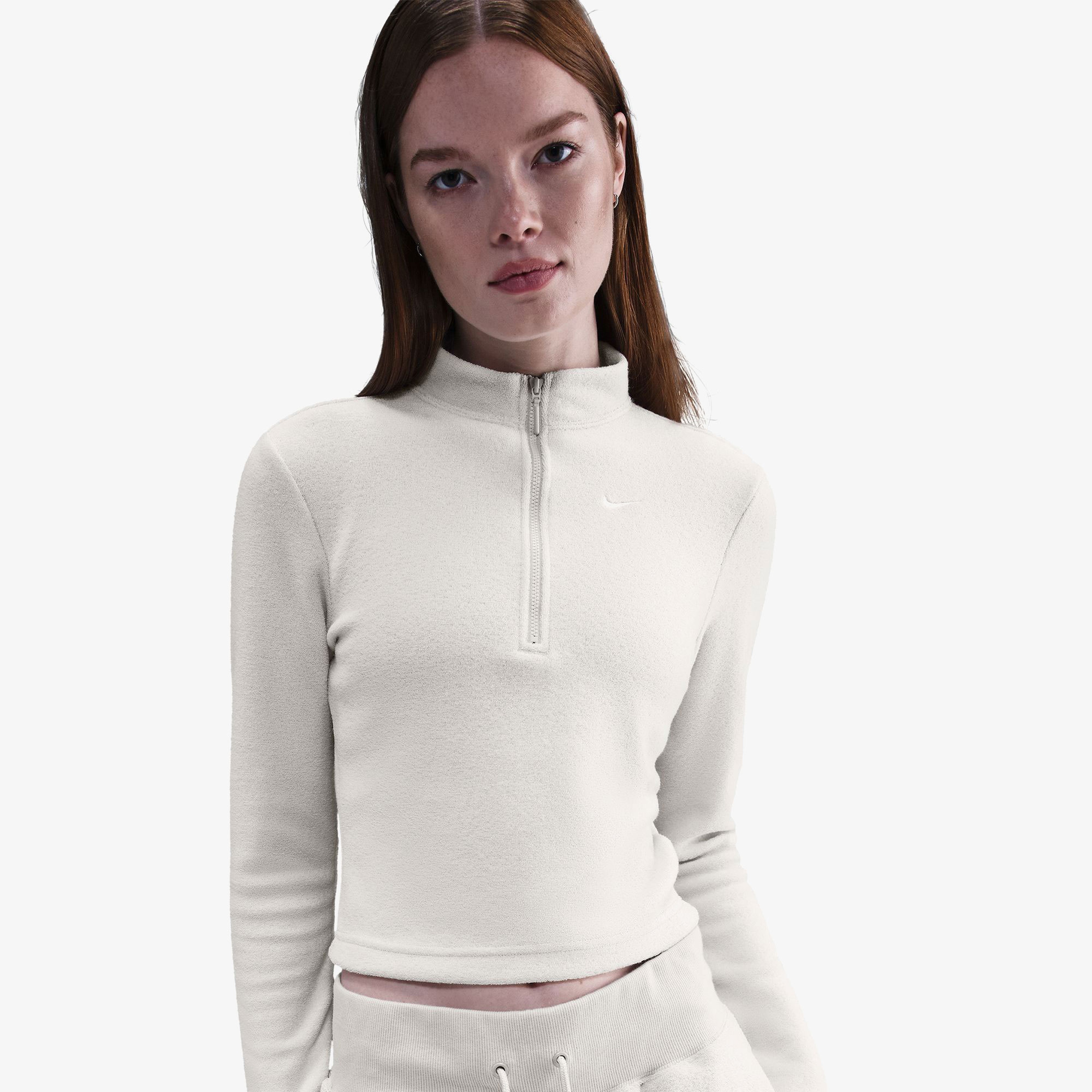 Nike Phoenix Plush Half Zip Kadın Bej Sweatshirt