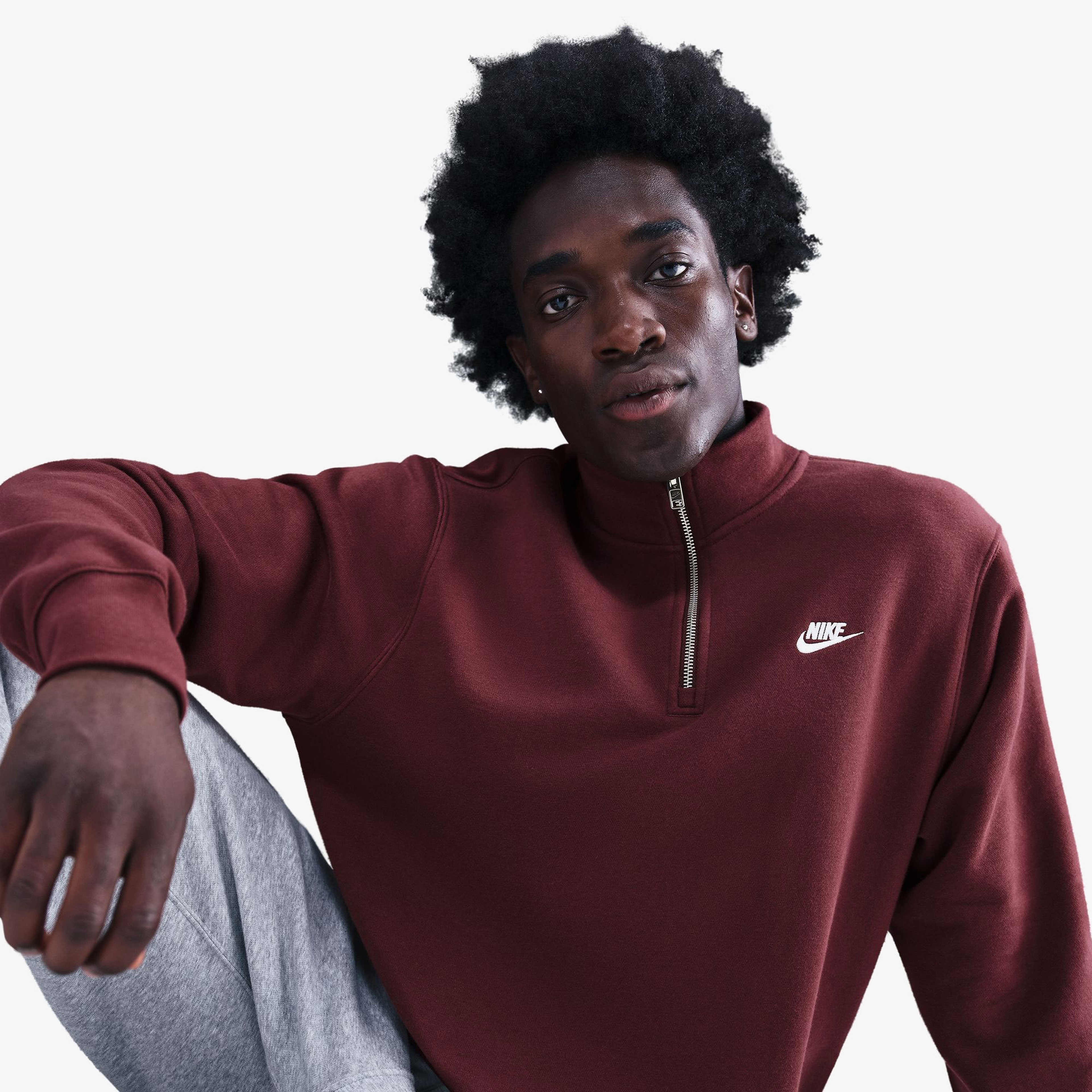 Nike Sportswear Club Half Zip Erkek Bordo Sweatshirt