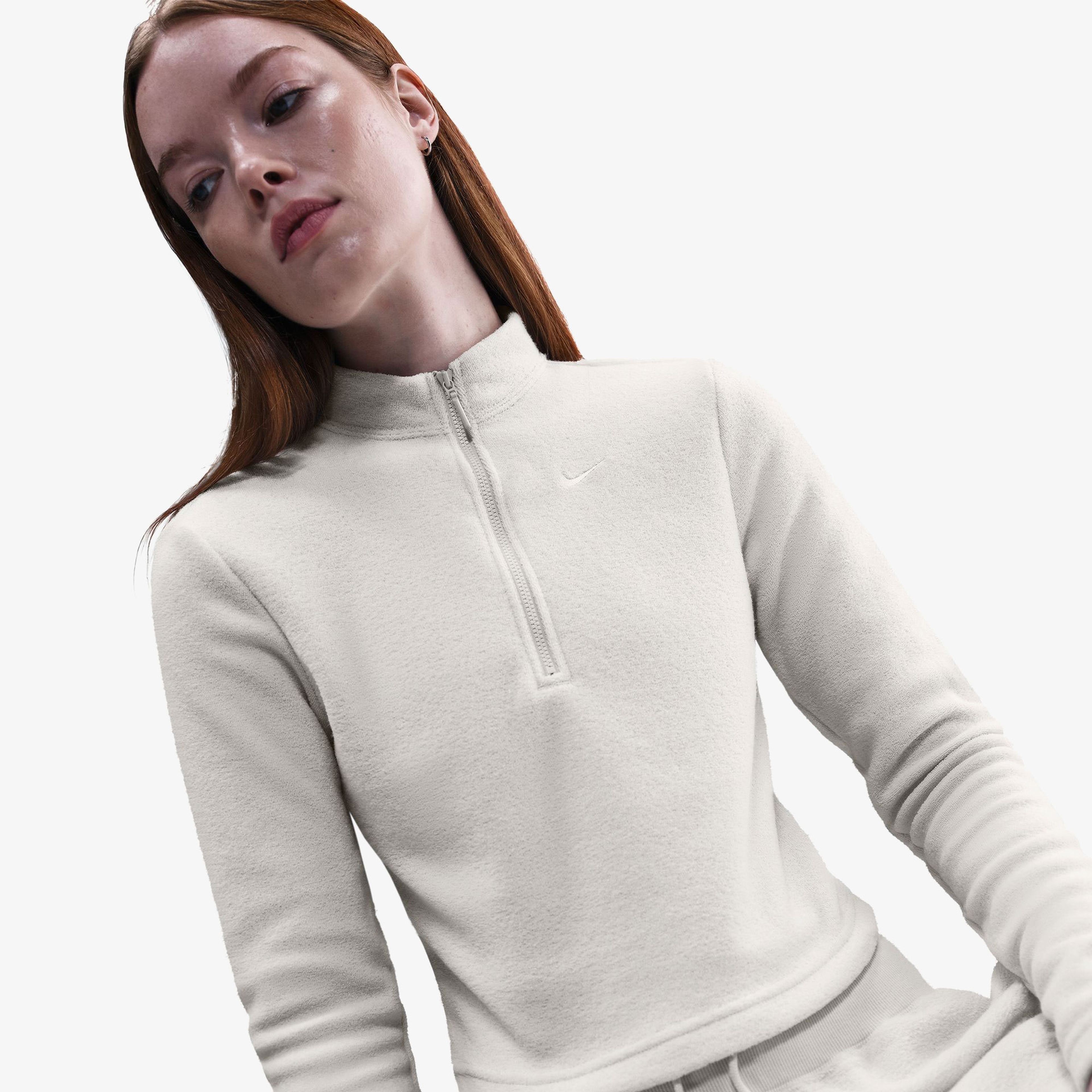 Nike Phoenix Plush Half Zip Kadın Bej Sweatshirt