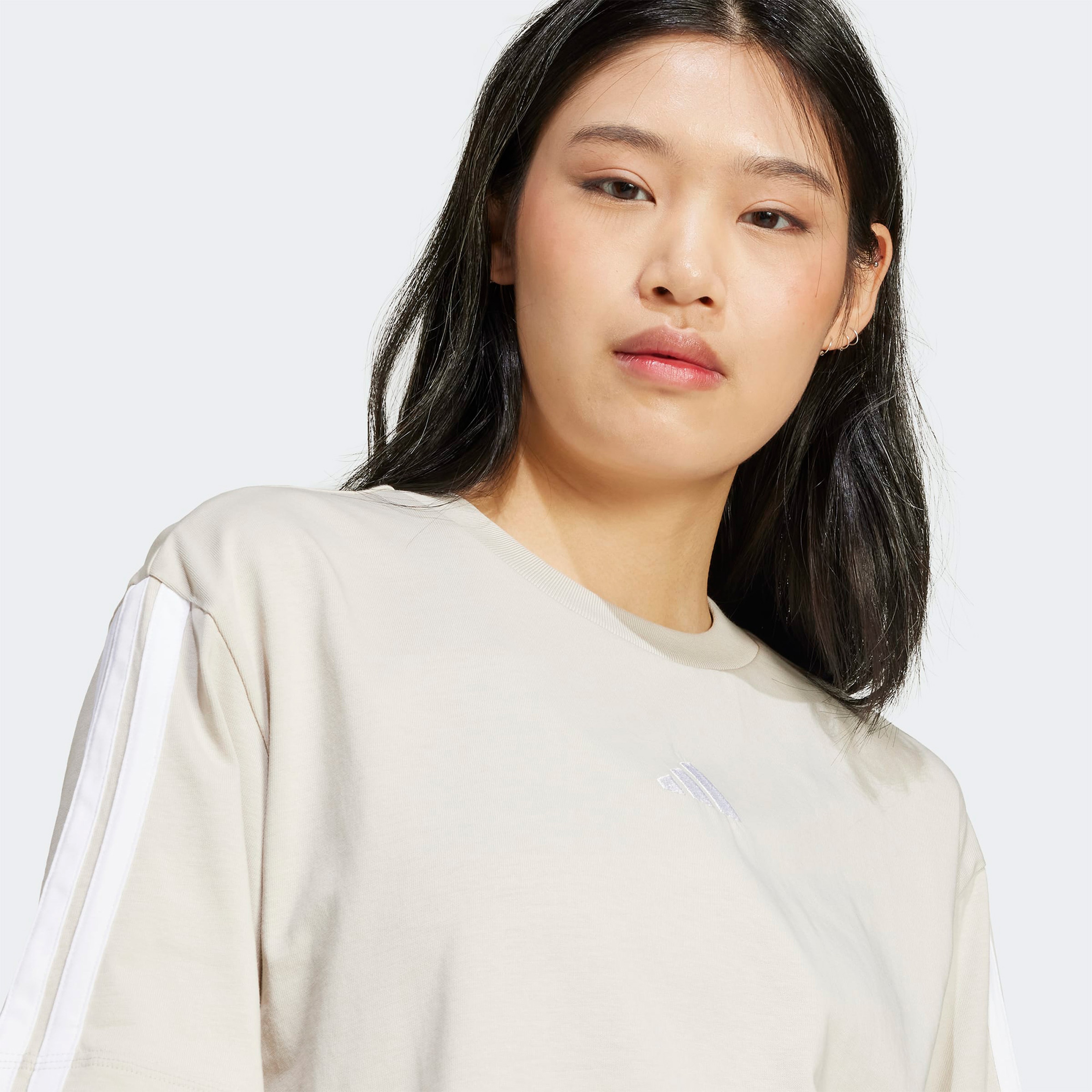 adidas Essentials 3 Stripes Kadın Bej T-Shirt