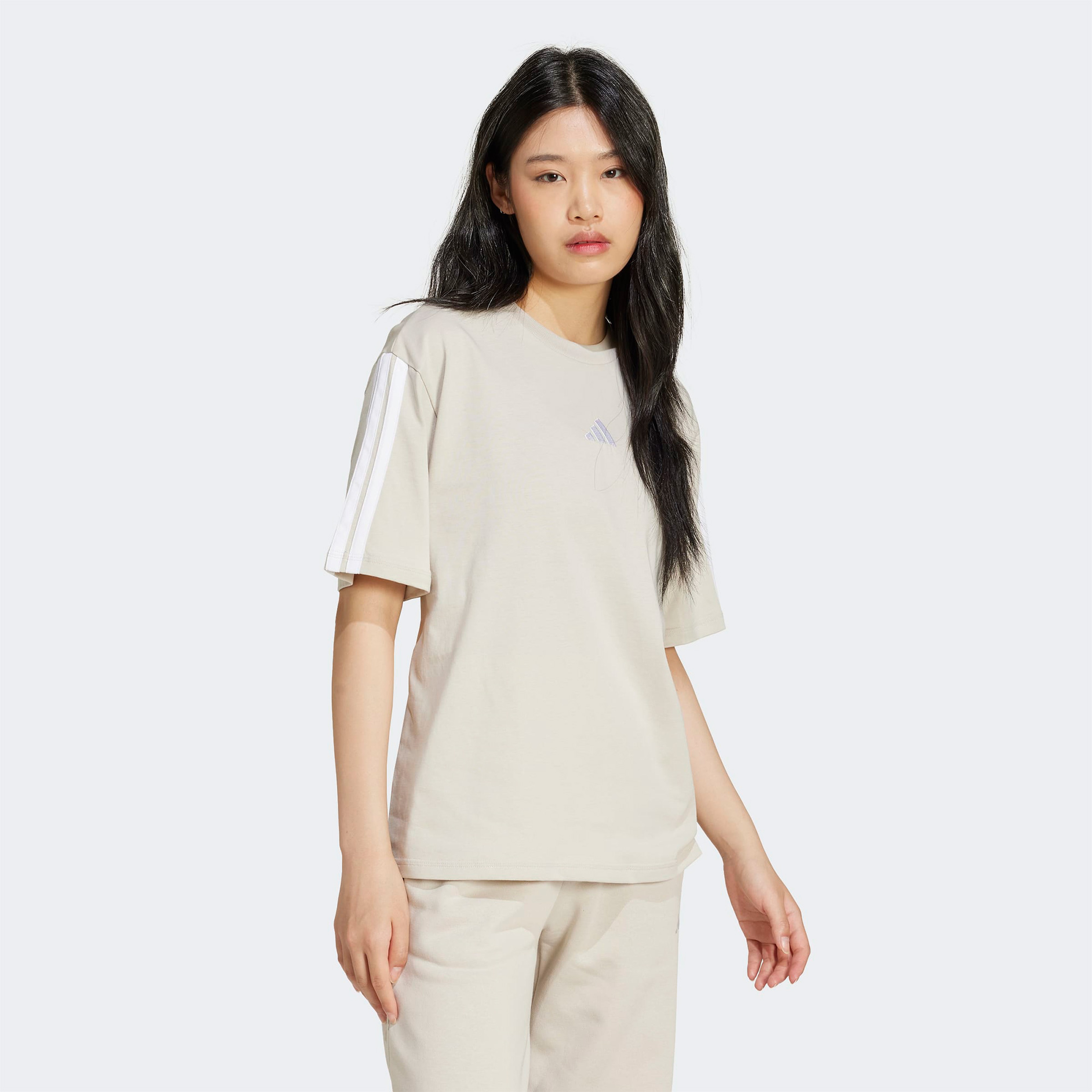 adidas Essentials 3 Stripes Kadın Bej T-Shirt