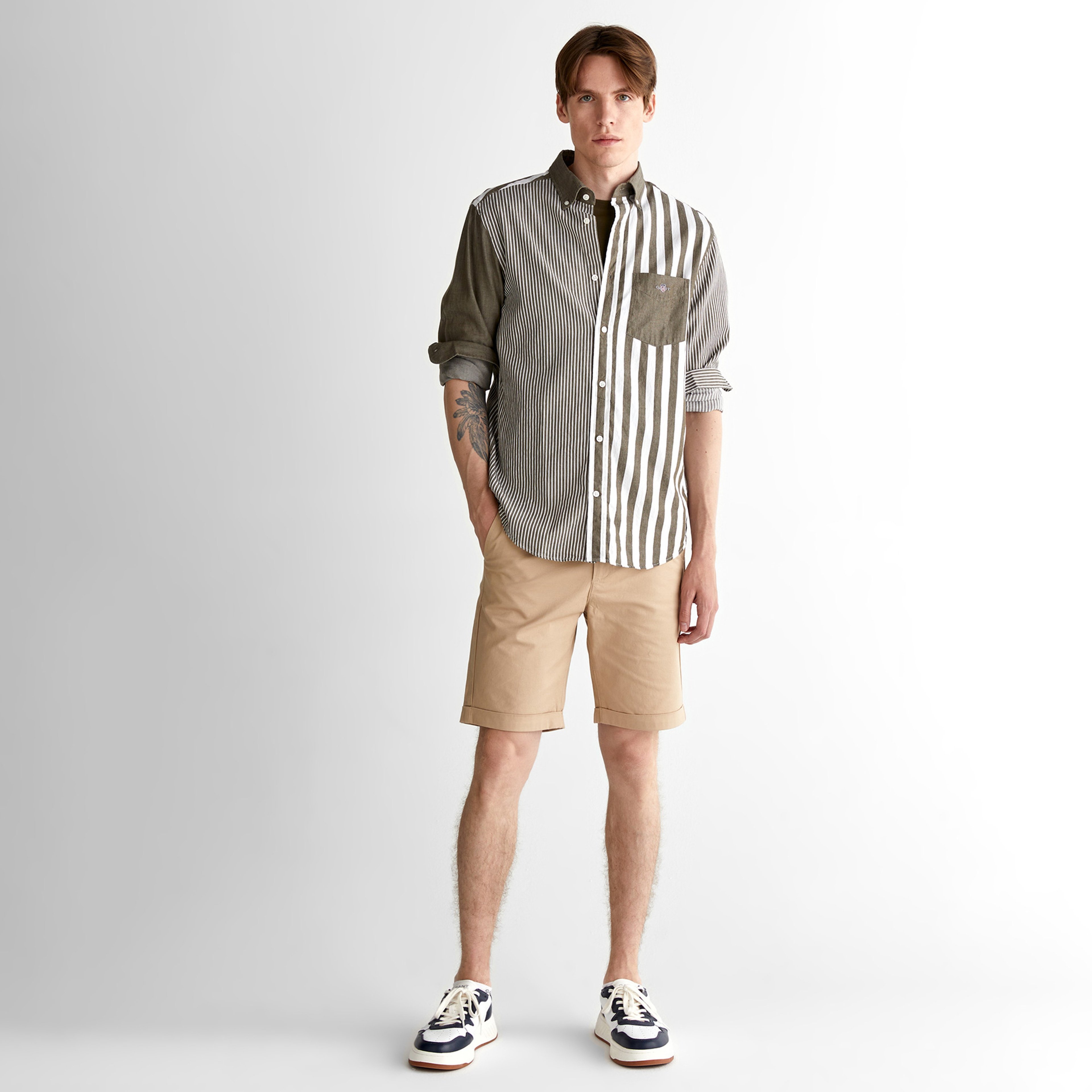 GANT Erkek Yeşil Regular Fit Düğmeli Yaka Çizgili Gömlek