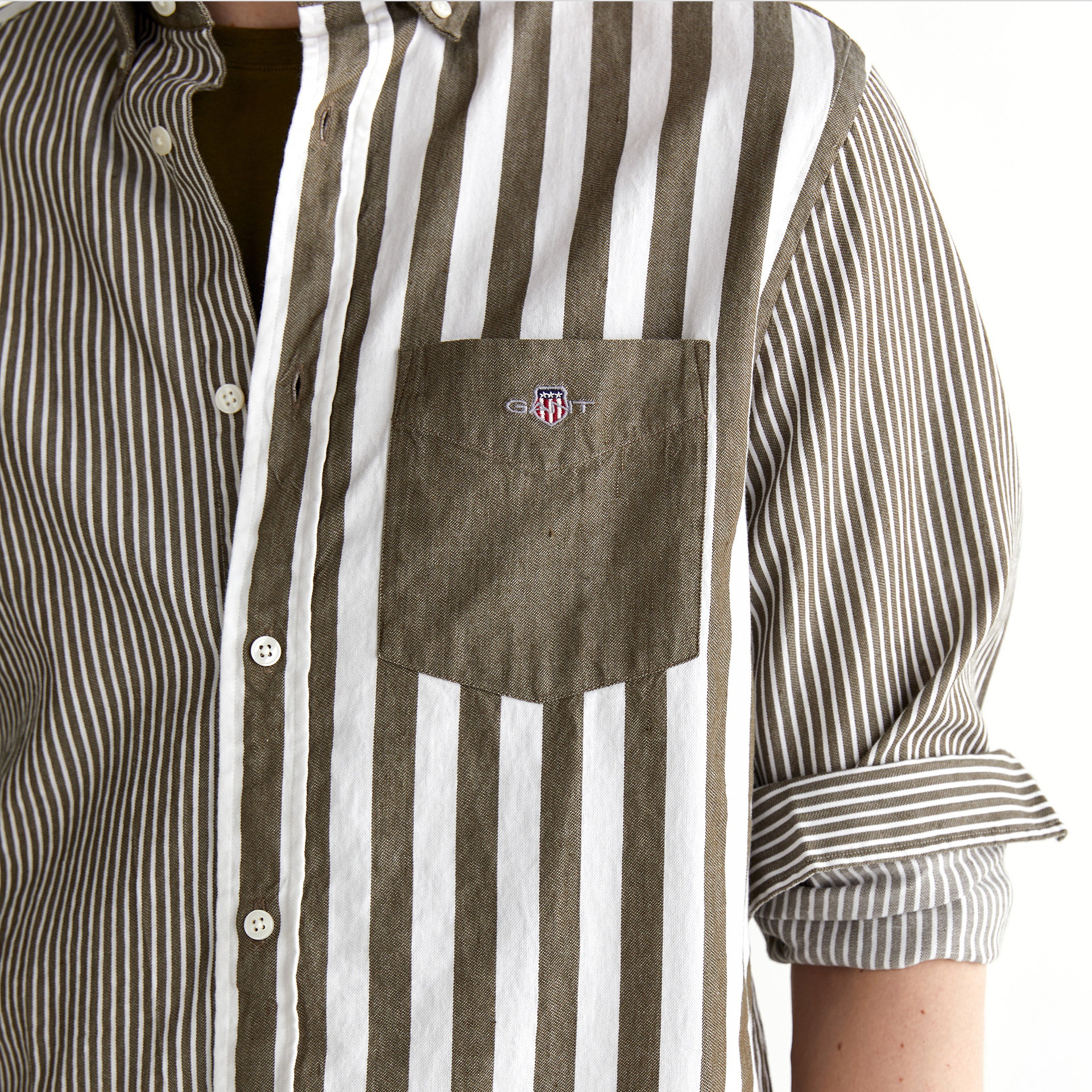 GANT Erkek Yeşil Regular Fit Düğmeli Yaka Çizgili Gömlek