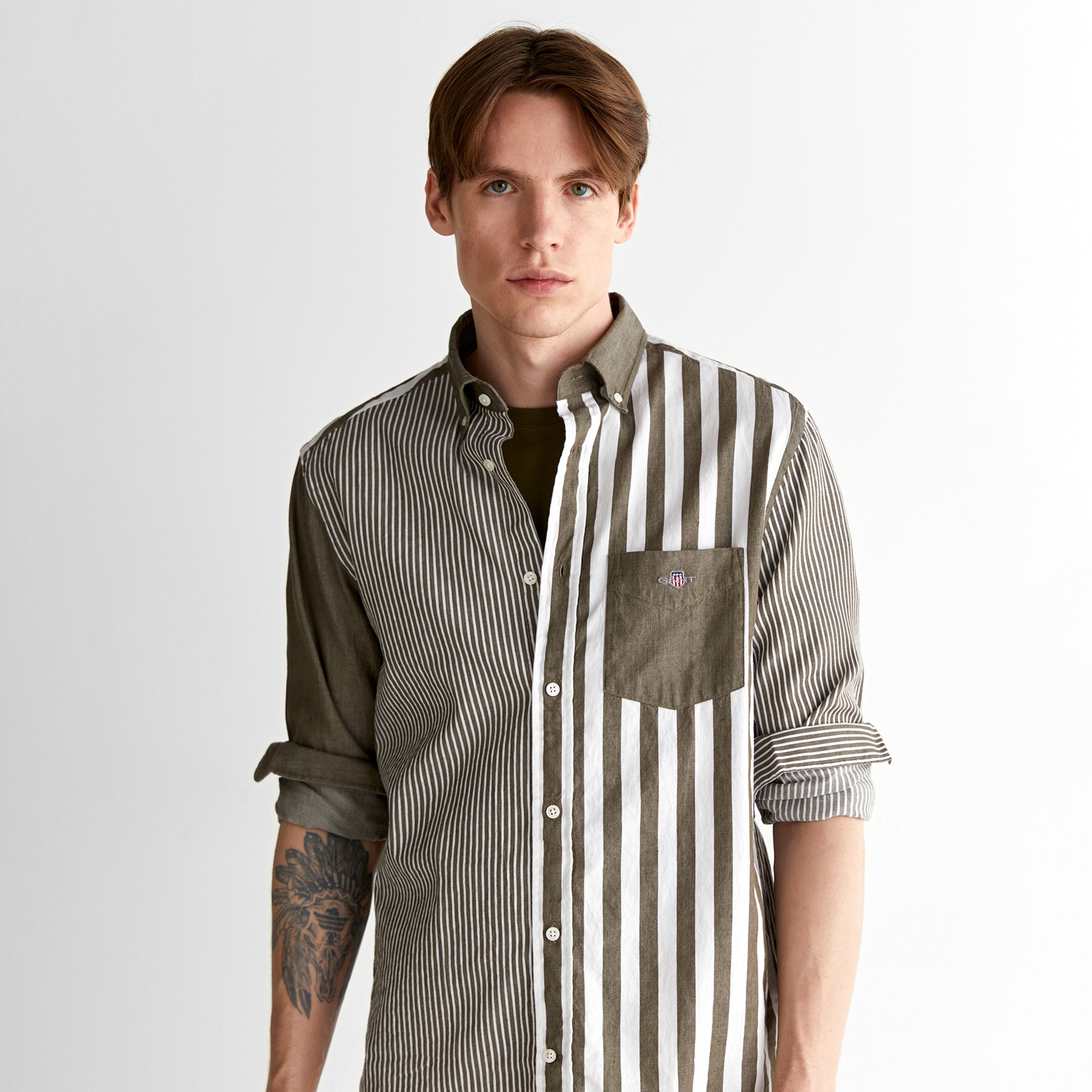 GANT Erkek Yeşil Regular Fit Düğmeli Yaka Çizgili Gömlek