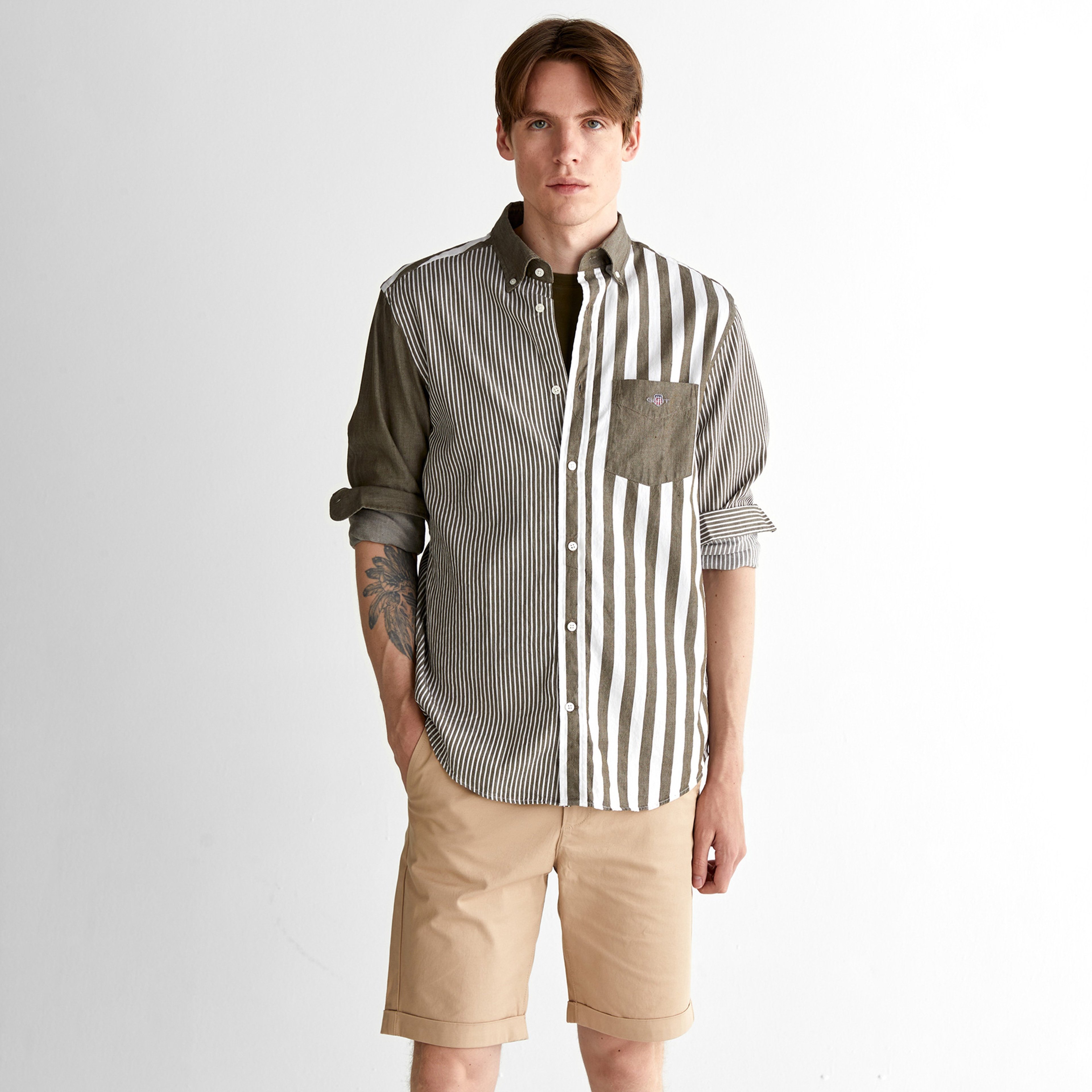 GANT Erkek Yeşil Regular Fit Düğmeli Yaka Çizgili Gömlek