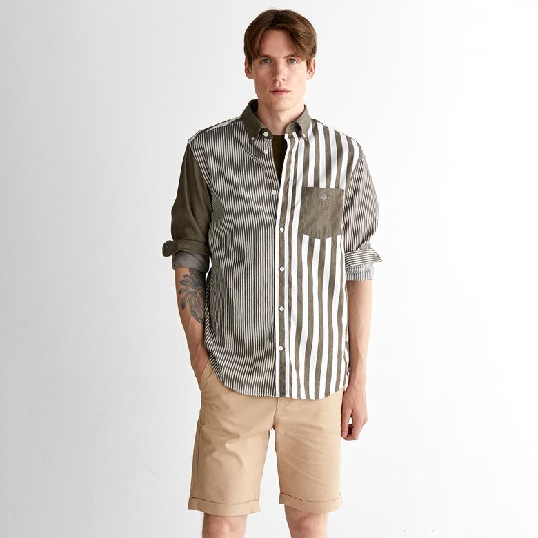 GANT Erkek Yeşil Regular Fit Düğmeli Yaka Çizgili Gömlek