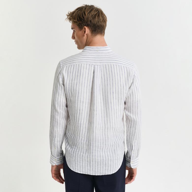 GANT Erkek Beyaz Regular Fit Düğmeli Yaka Çizgili Gömlek