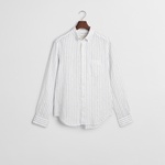 GANT Erkek Beyaz Regular Fit Düğmeli Yaka Çizgili Gömlek
