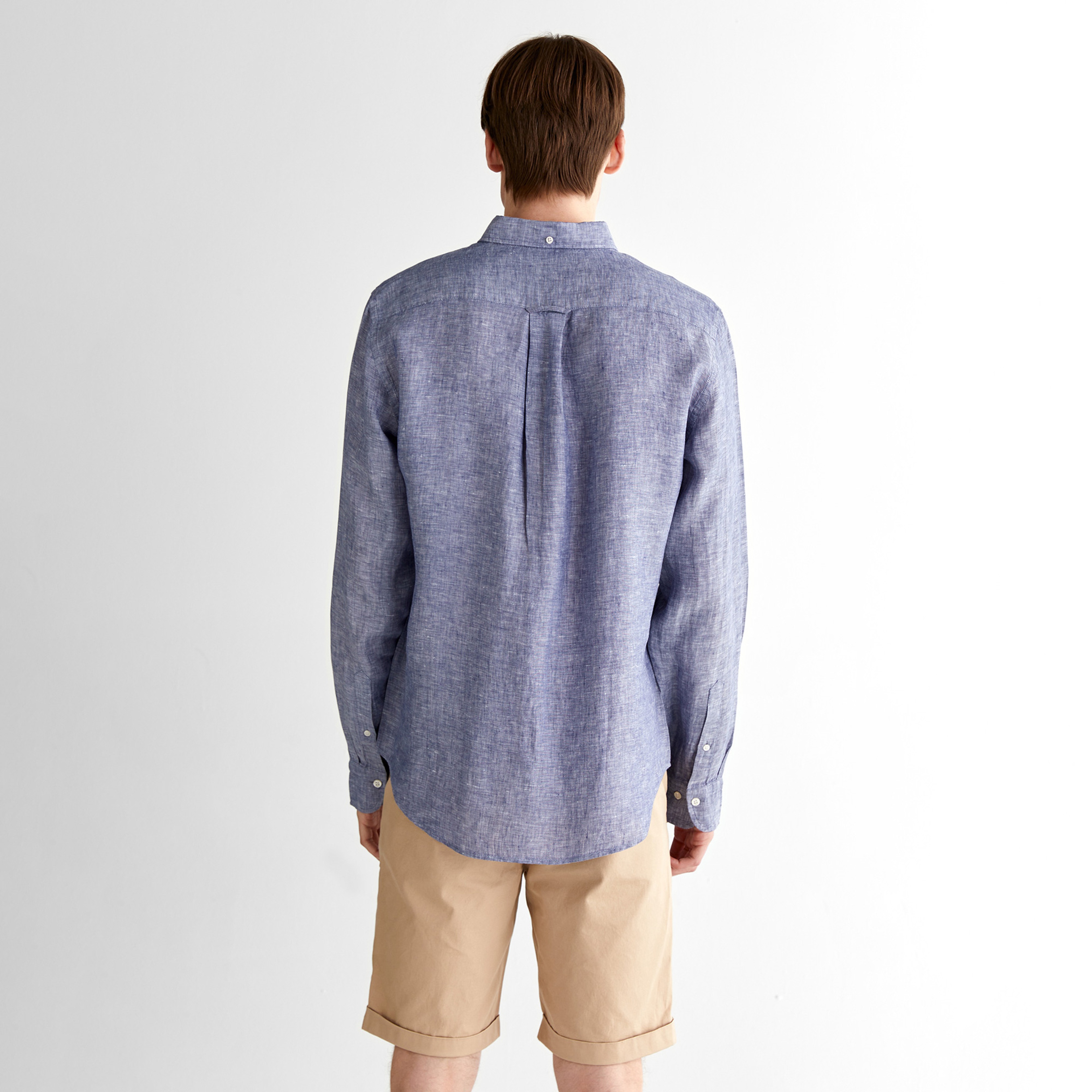 GANT Erkek Mavi Regular Fit Düğmeli Yaka Keten Gömlek