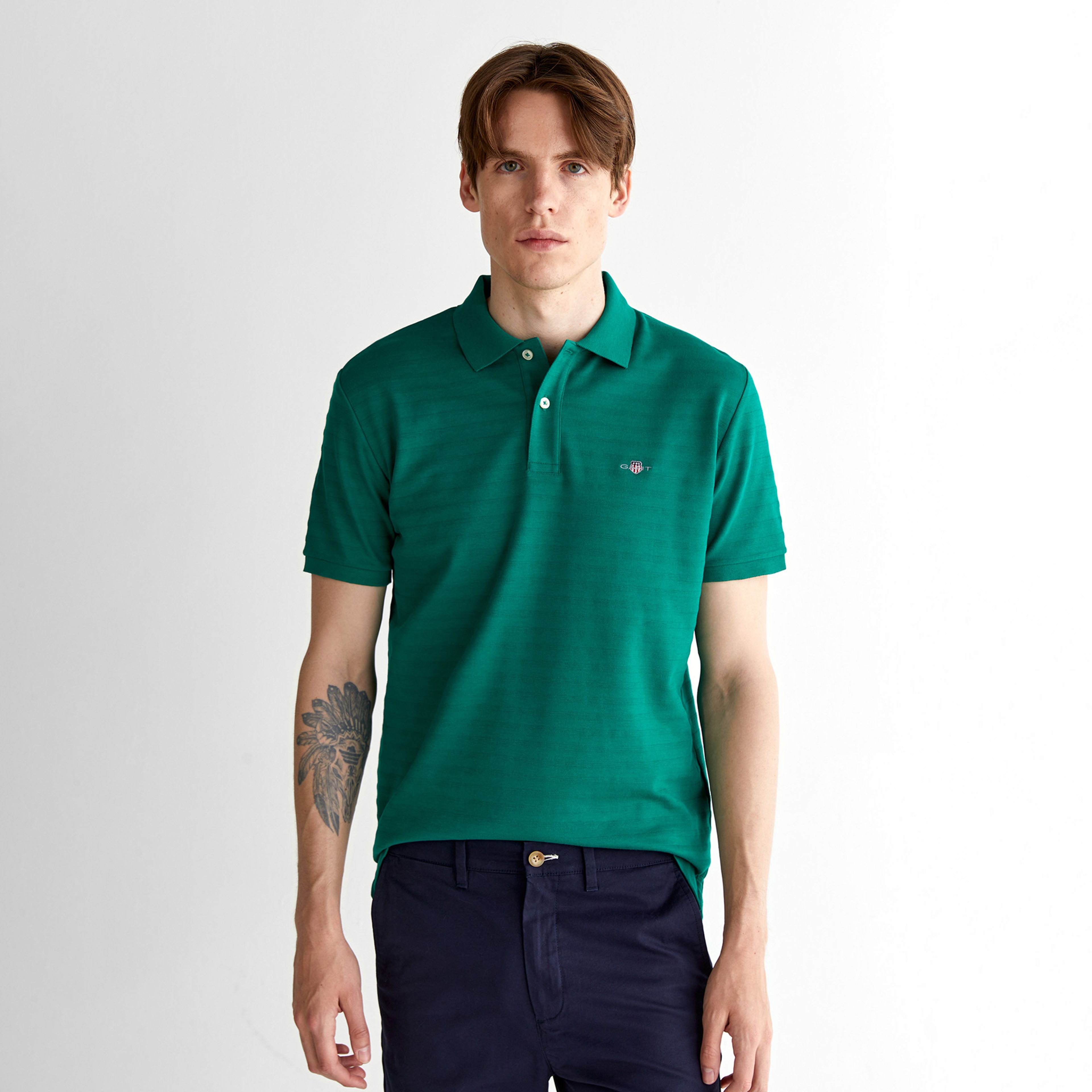 GANT Erkek Yeşil Regular Fit Çizgili Polo