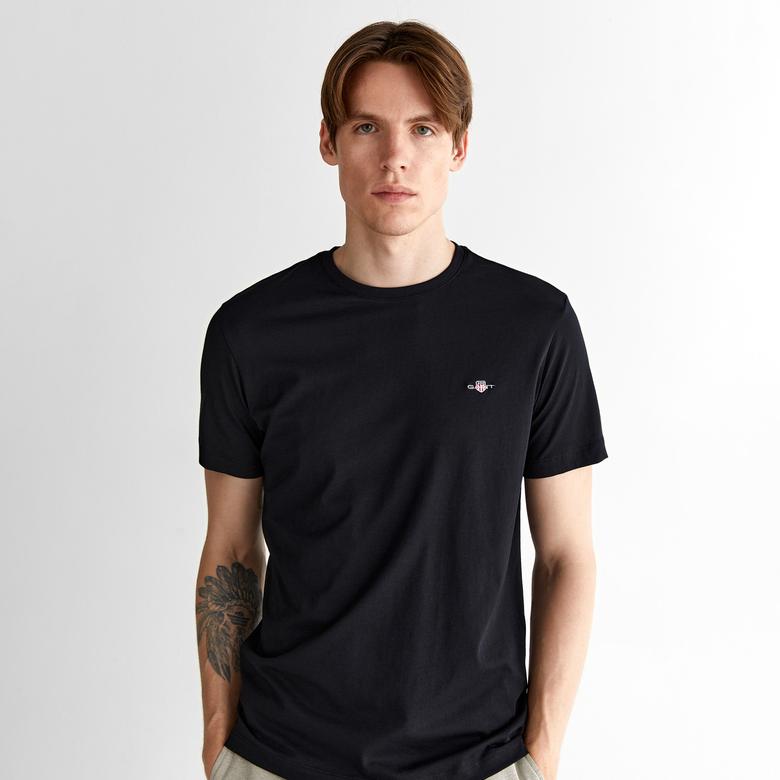 GANT Erkek Siyah Regular Fit Bisiklet Yaka T-shirt
