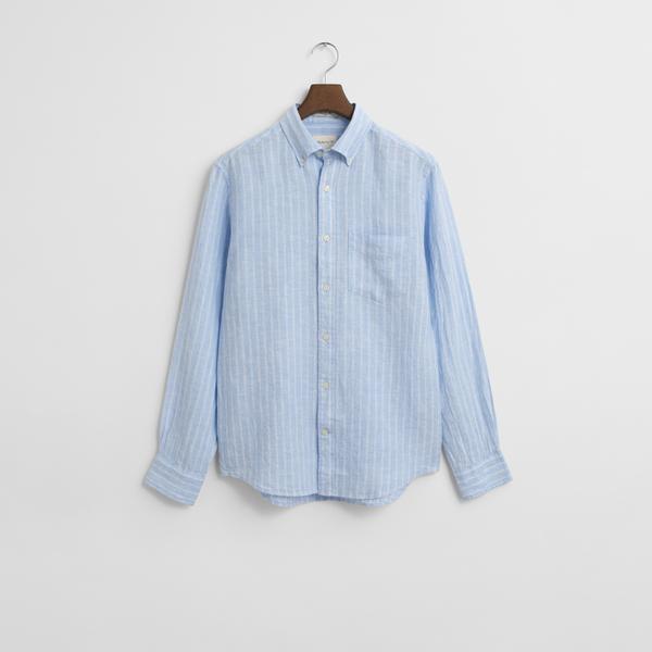 GANT Erkek Mavi Regular Fit Düğmeli Yaka Çizgili Gömlek