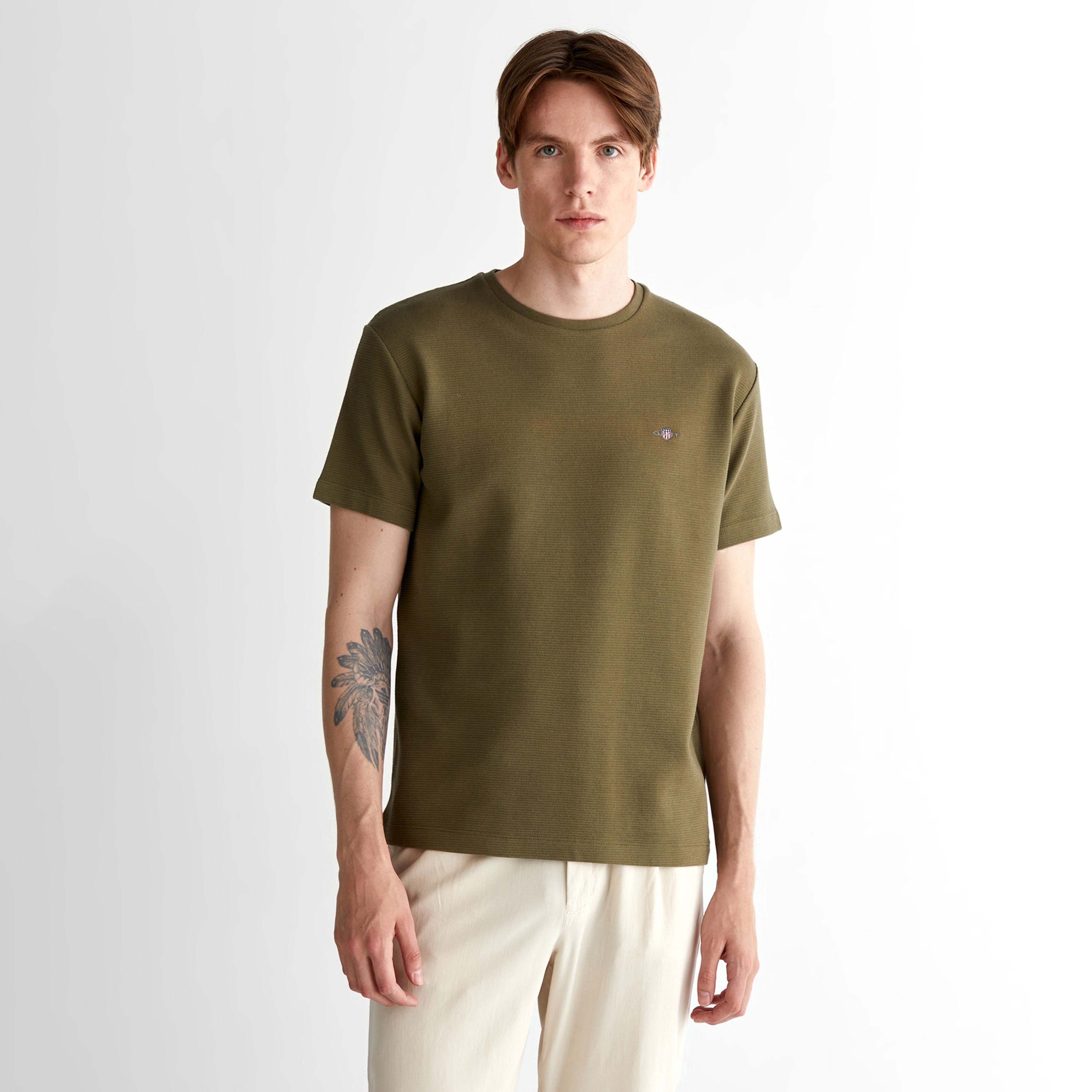 GANT Erkek Yeşil Regular Fit Bisiklet Yaka T-Shirt