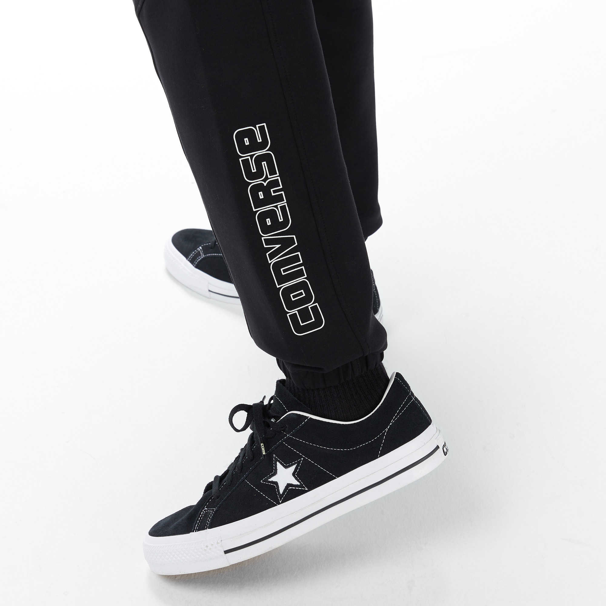 Converse Star Chevron Baskılı Erkek Oversize Fit Siyah Eşofman Alti