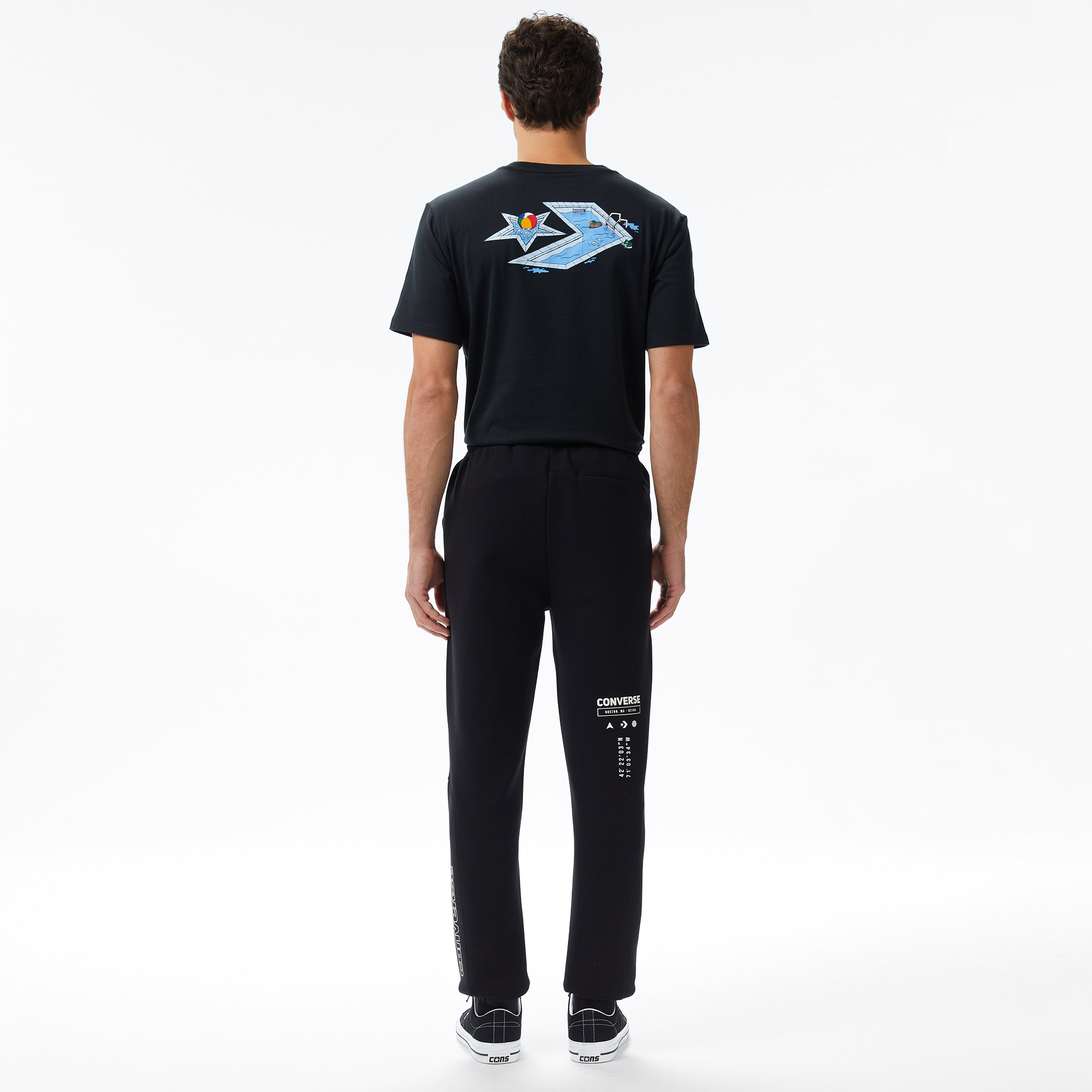 Converse Star Chevron Baskılı Erkek Oversize Fit Siyah Eşofman Alti