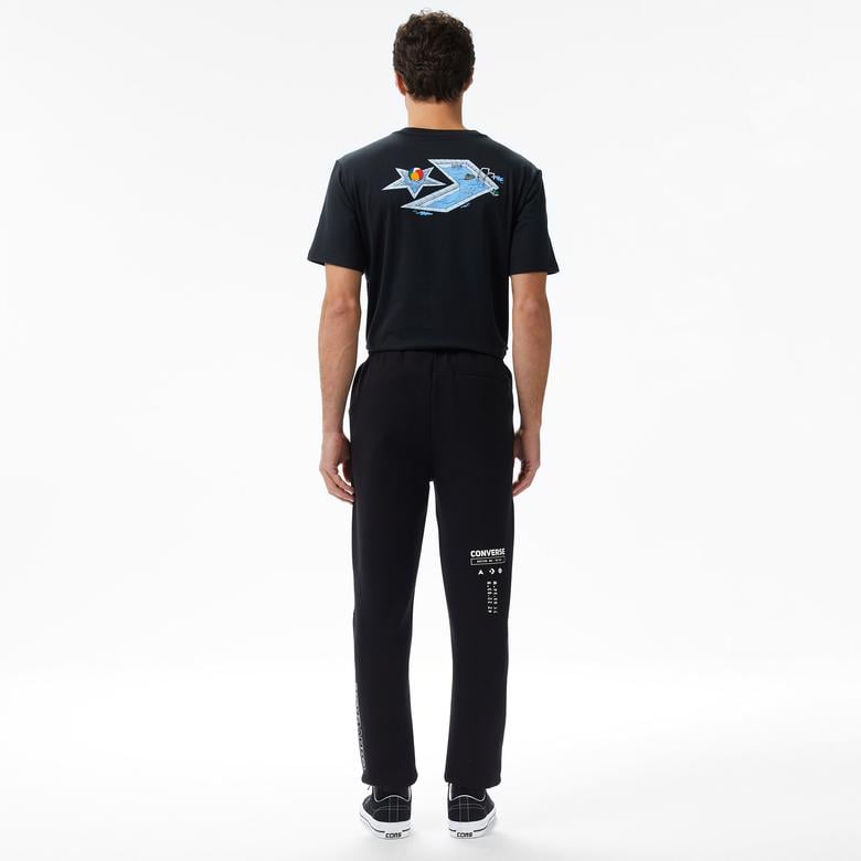 Converse Star Chevron Baskılı Erkek Oversize Fit Siyah Eşofman Alti