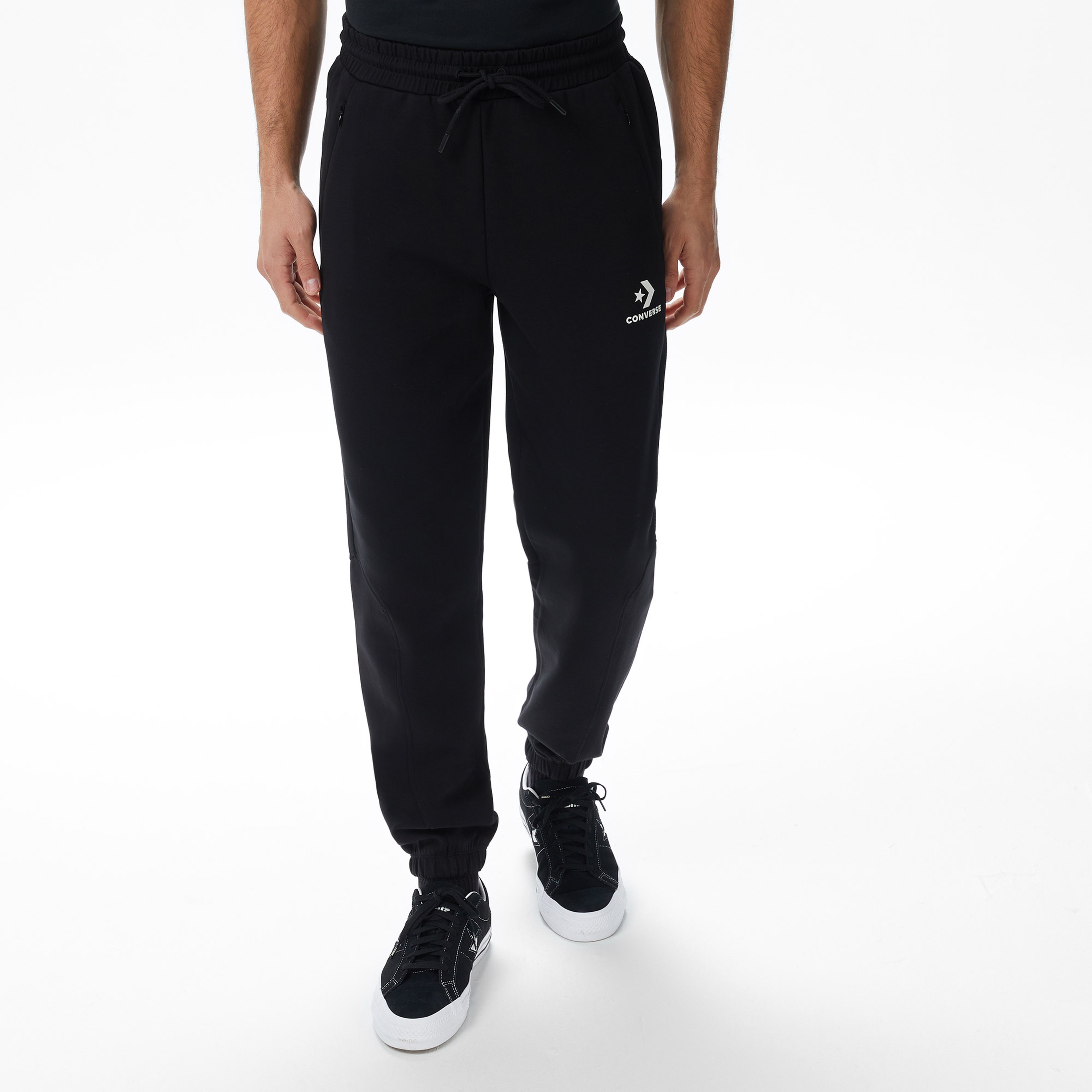 Converse Star Chevron Baskılı Erkek Oversize Fit Siyah Eşofman Alti