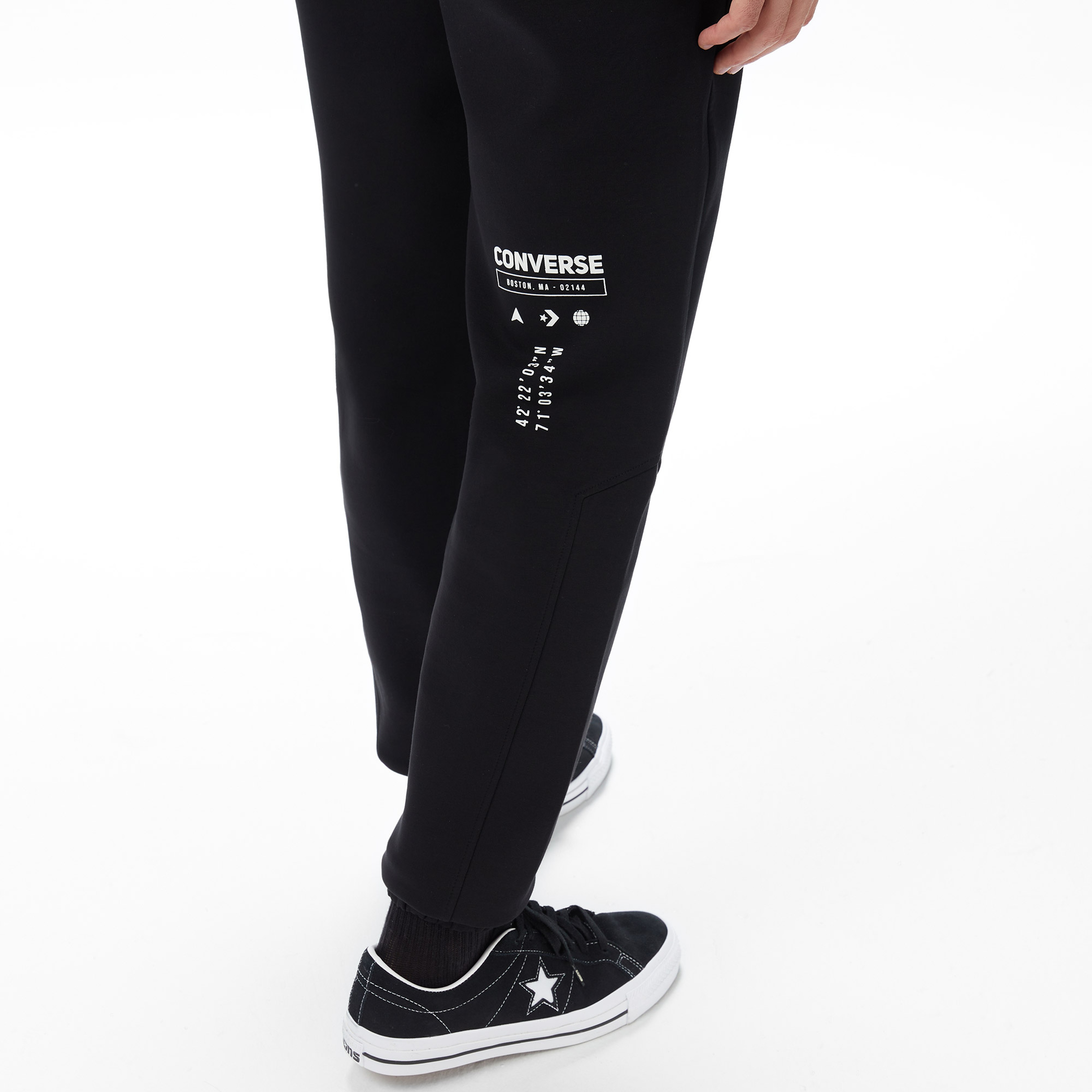 Converse Star Chevron Baskılı Erkek Oversize Fit Siyah Eşofman Alti