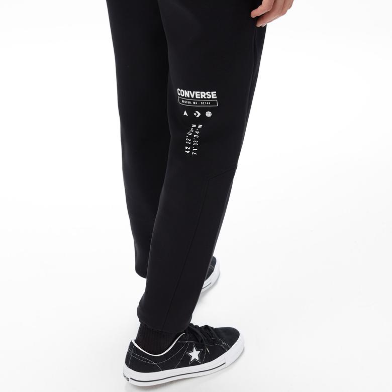 Converse Star Chevron Baskılı Erkek Oversize Fit Siyah Eşofman Alti