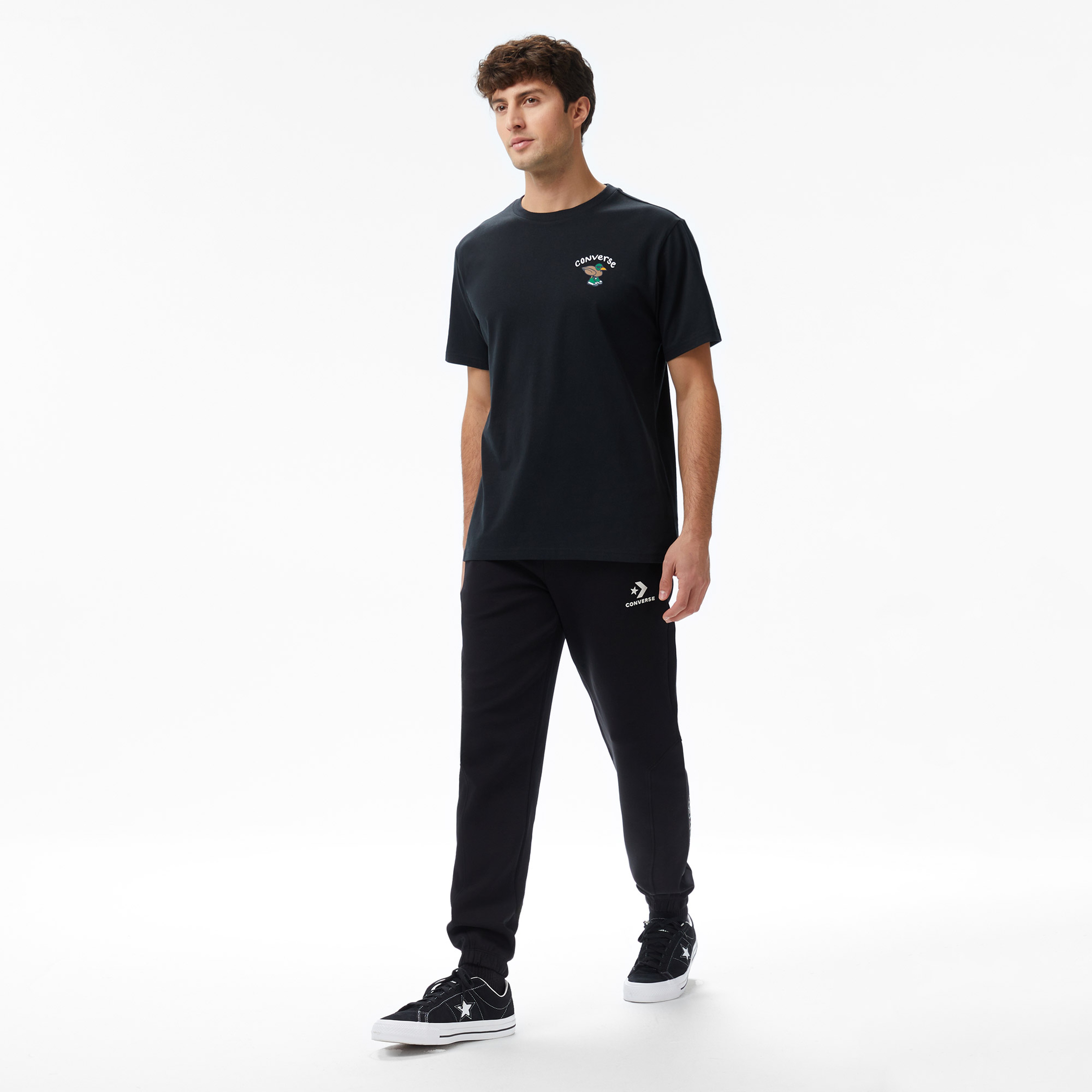 Converse Star Chevron Baskılı Erkek Oversize Fit Siyah Eşofman Alti