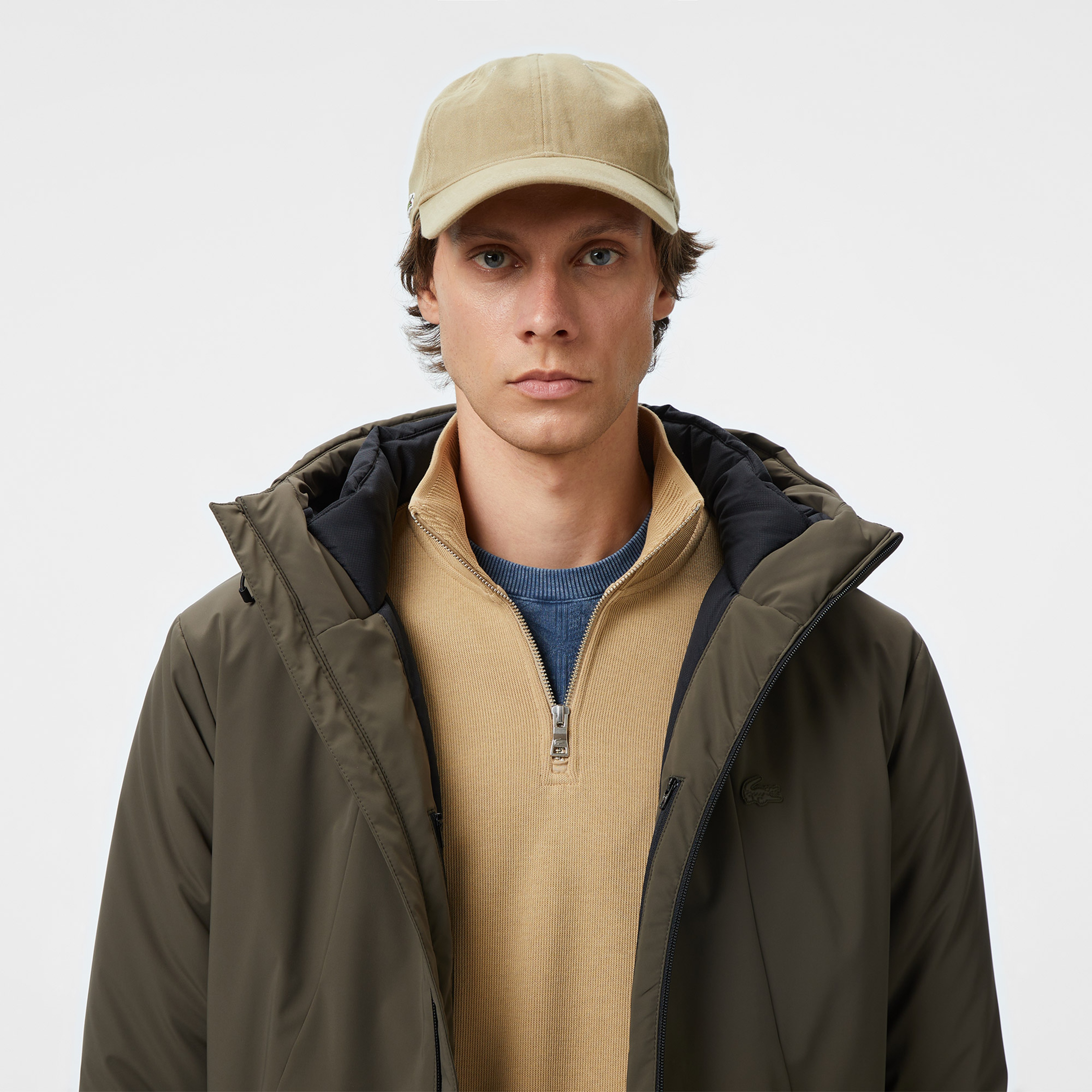 Erkek Kapüşonlu Haki Mont