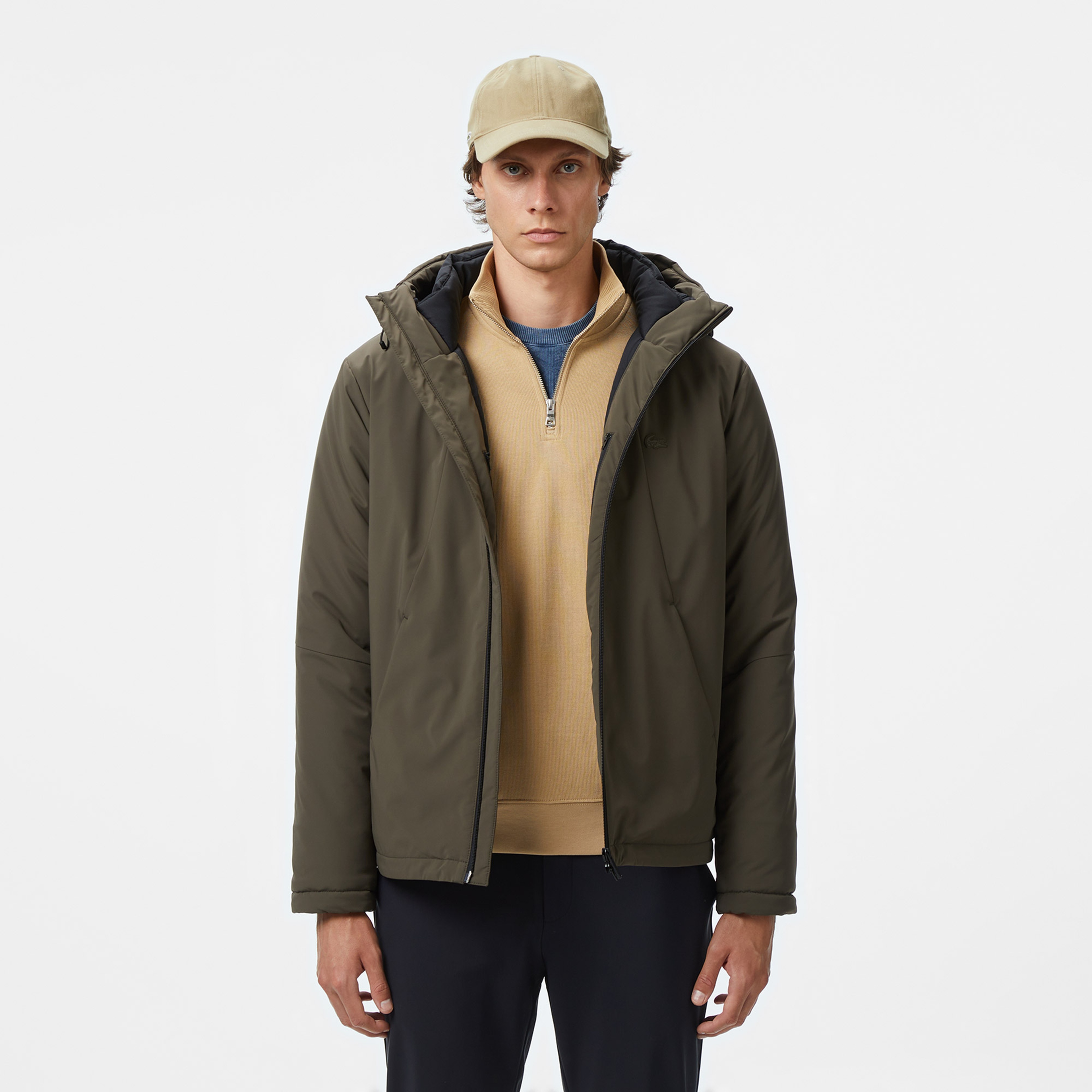 Erkek Kapüşonlu Haki Mont