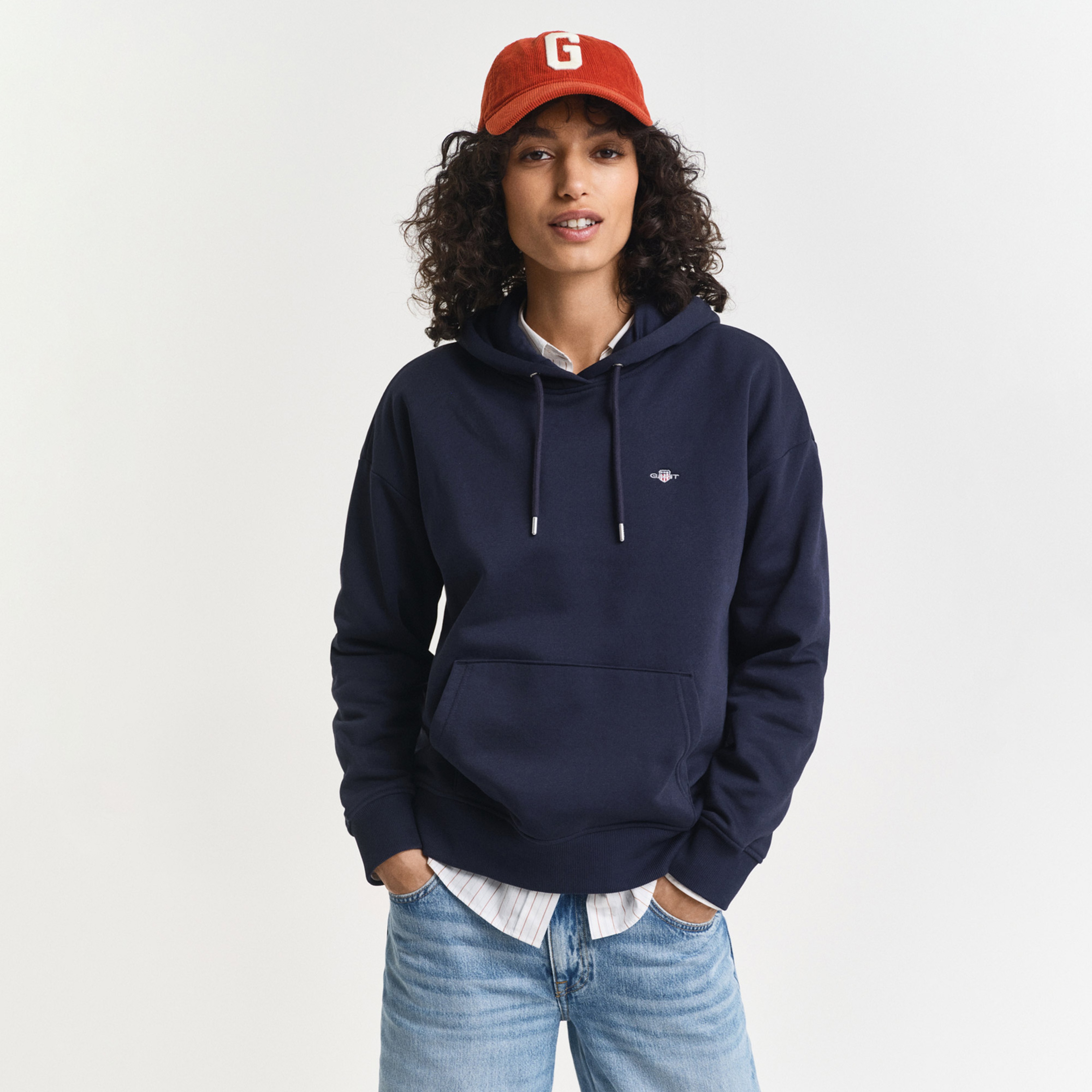GANT Kadın Lacivert Relaxed Fit Kapüşonlu Sweatshirt