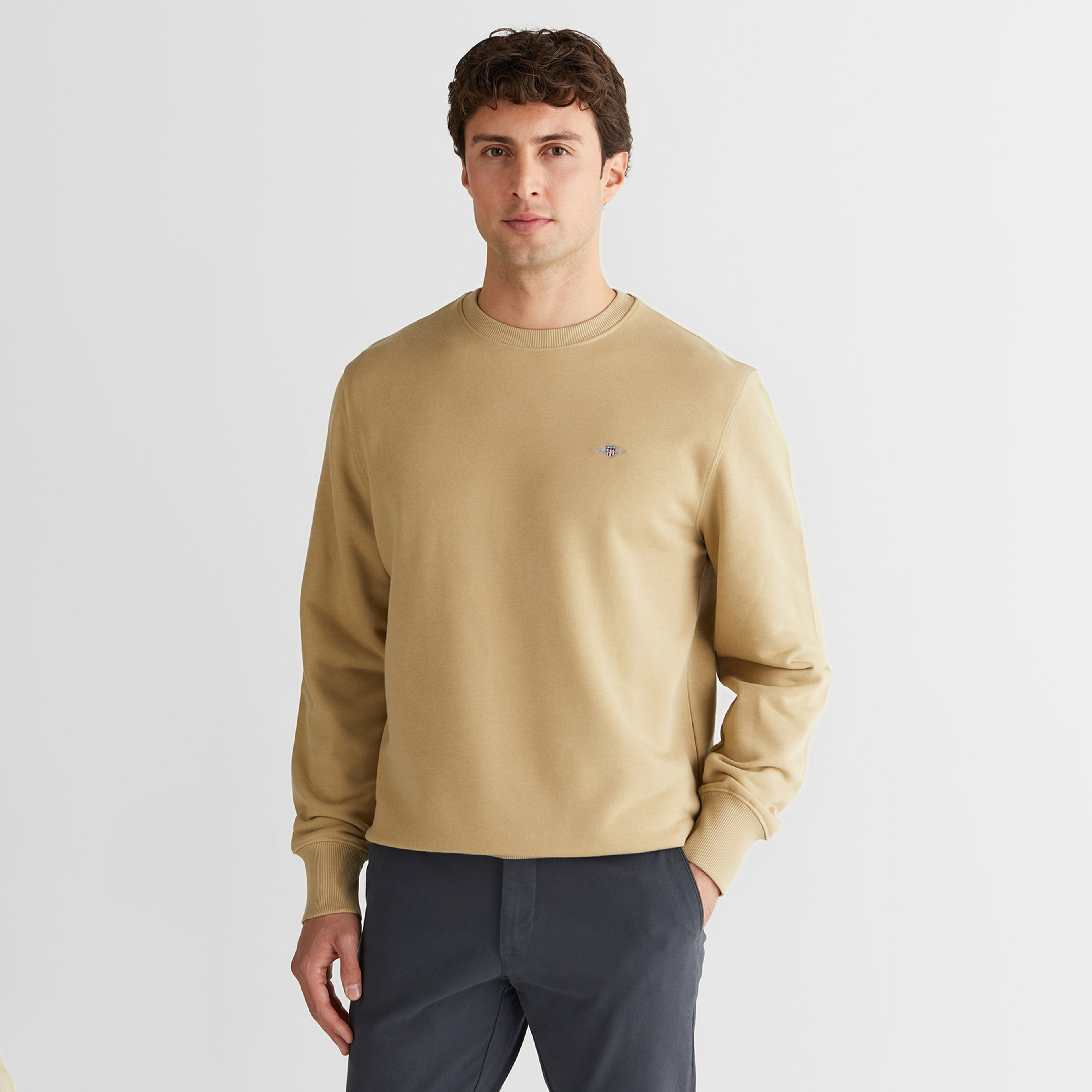GANT Erkek Bej Regular Fit Bisiklet Yaka Sweatshirt