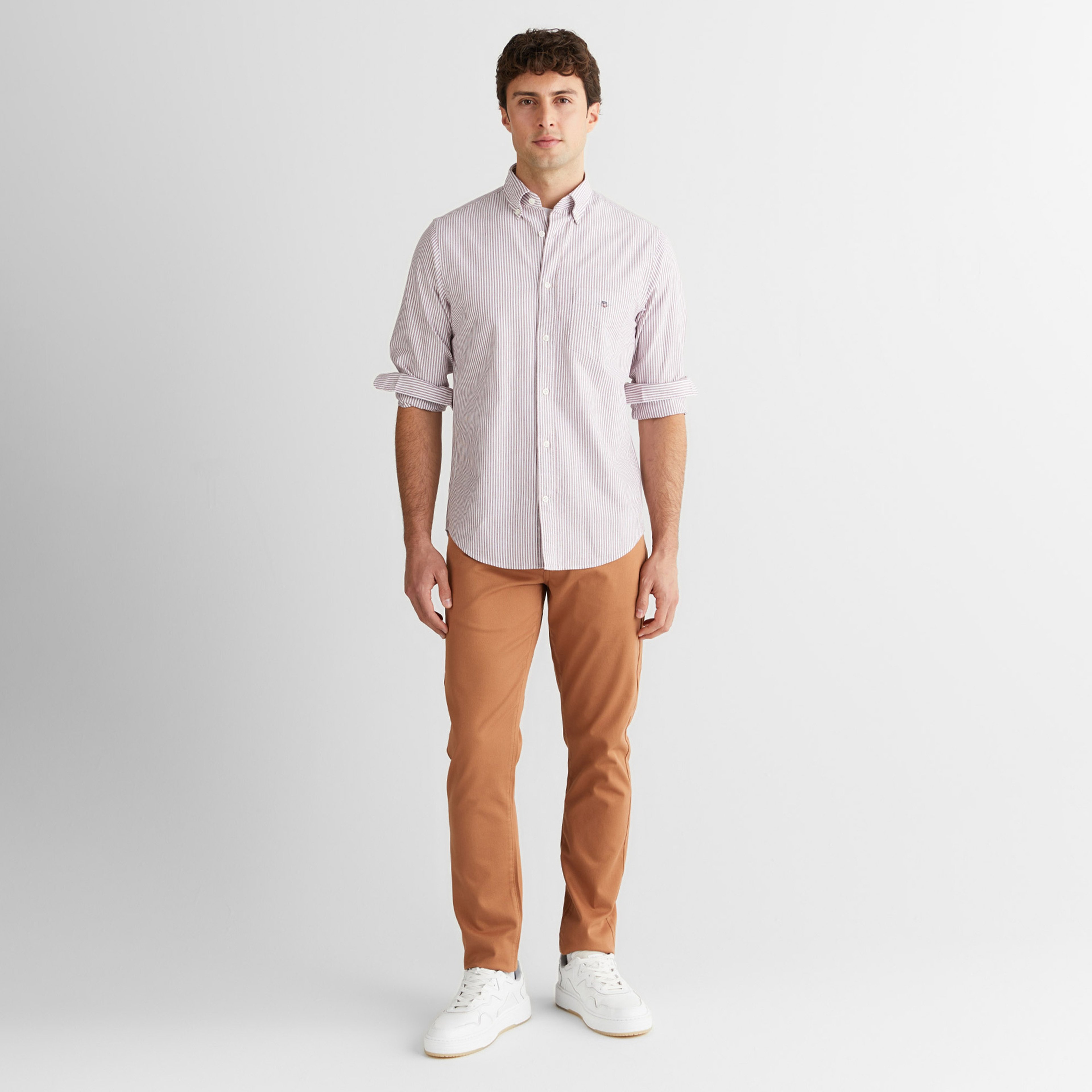 GANT Erkek Bordo Regular Fit Düğmeli Yaka Çizgili Oxford Gömlek