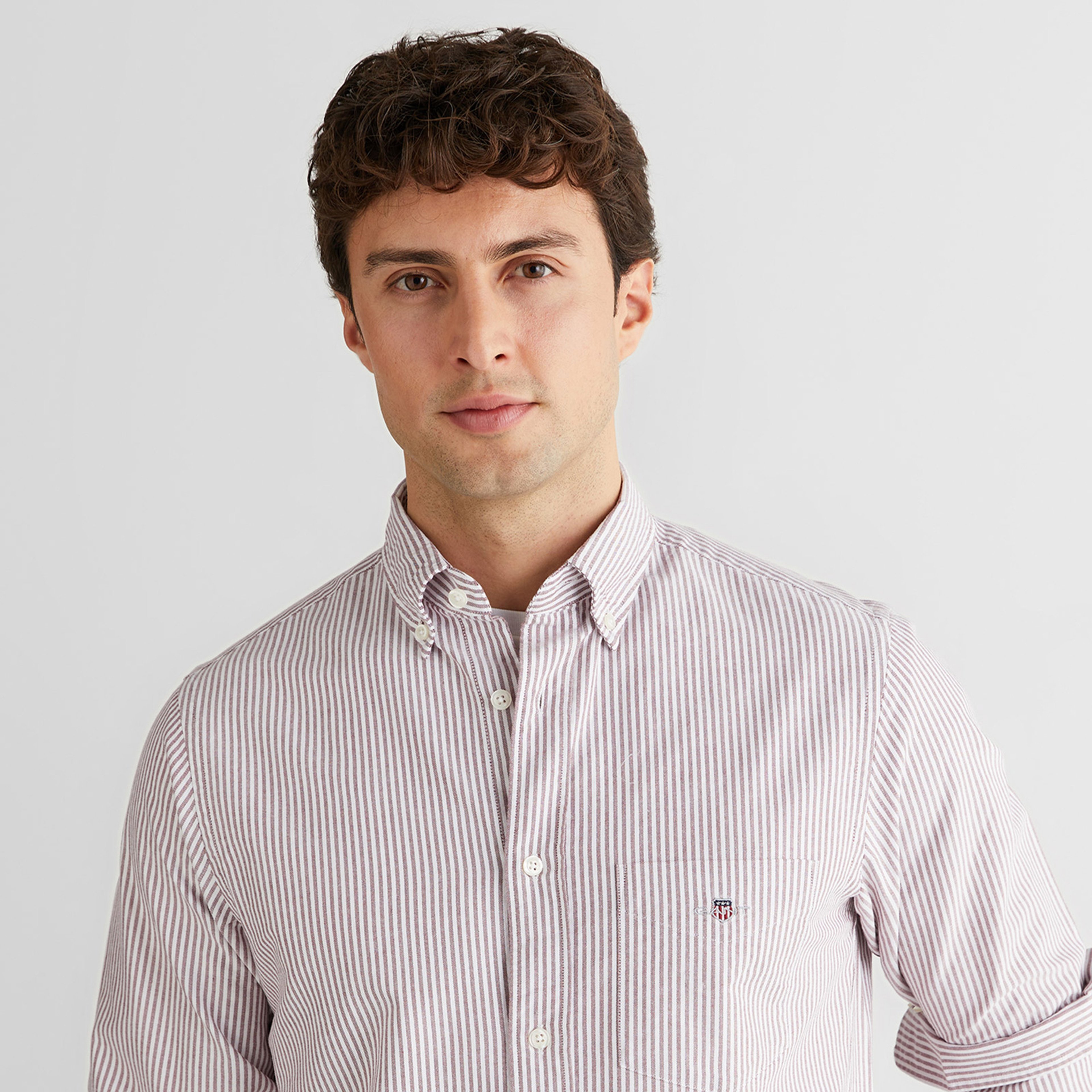 GANT Erkek Bordo Regular Fit Düğmeli Yaka Çizgili Oxford Gömlek