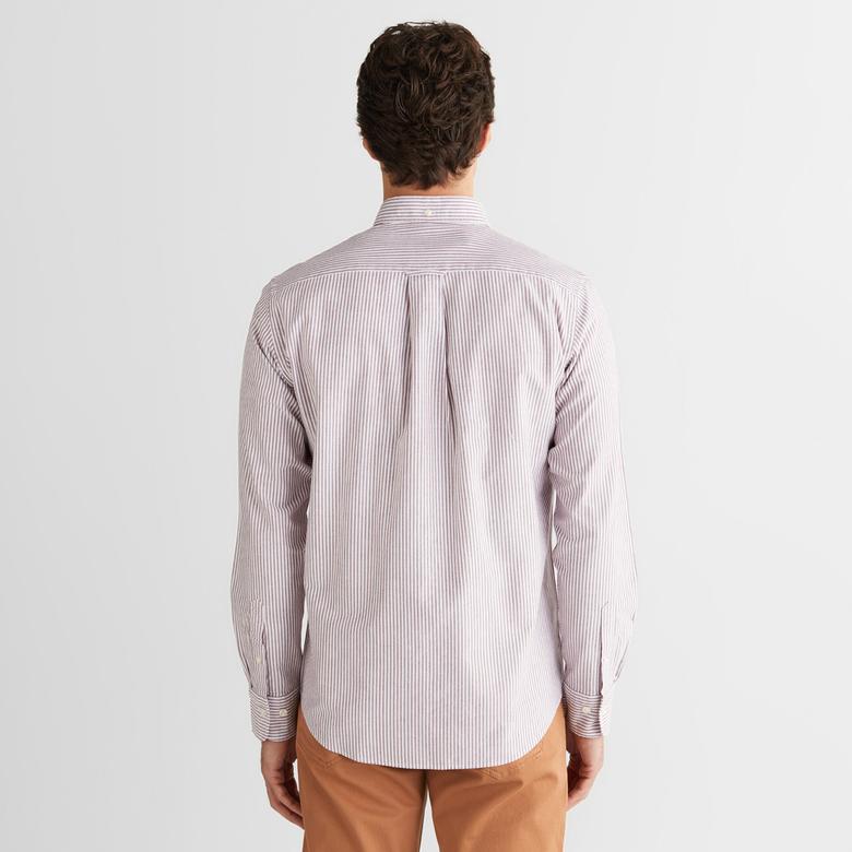 GANT Erkek Bordo Regular Fit Düğmeli Yaka Çizgili Oxford Gömlek