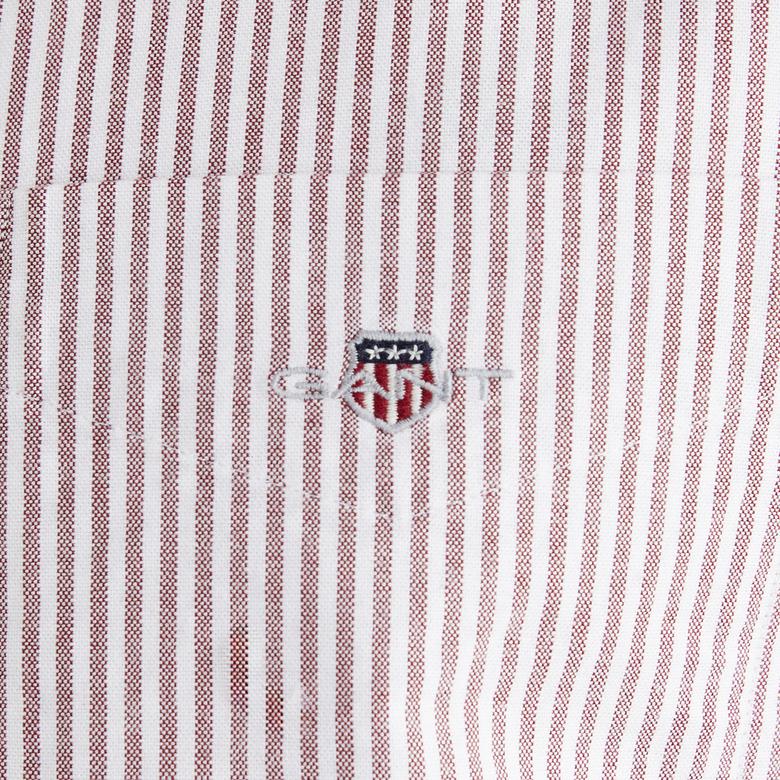 GANT Erkek Bordo Regular Fit Düğmeli Yaka Çizgili Oxford Gömlek