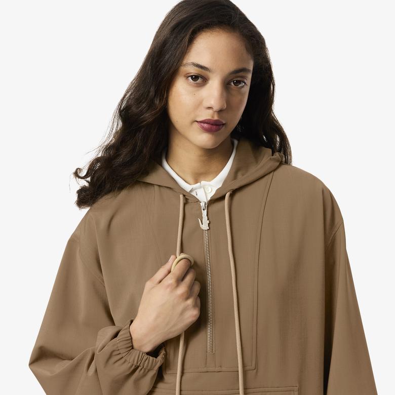 Kadın Oversize Fit Yarım Fermuarlı Kahverengi Ceket