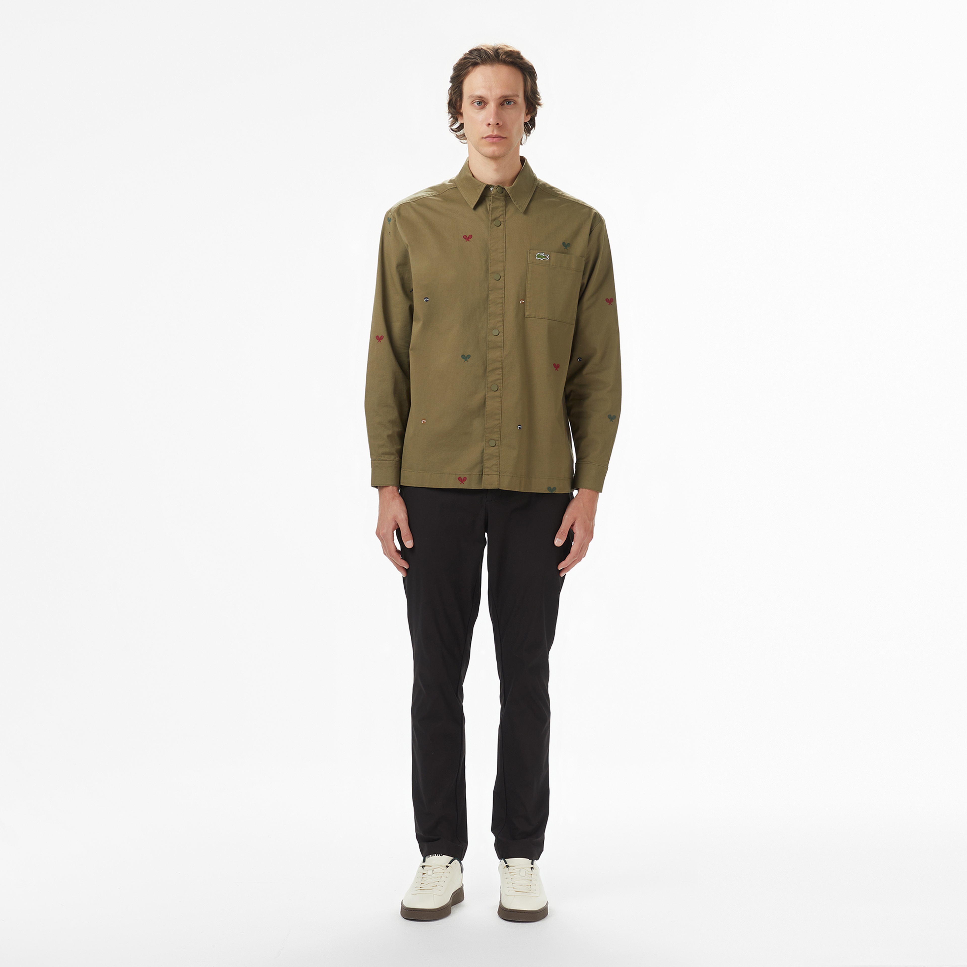 Erkek Relaxed Fit Desenli Haki Gömlek