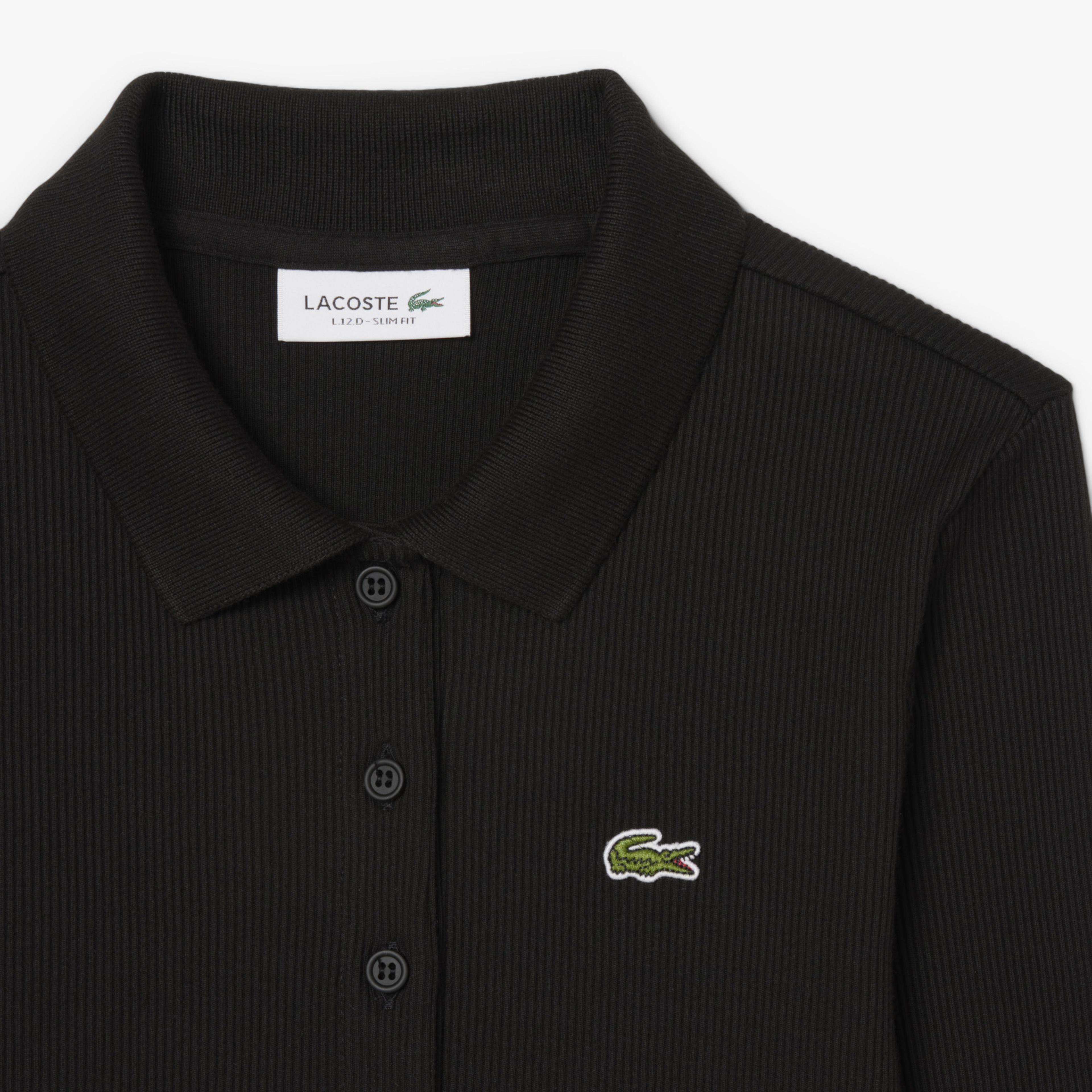 Lacoste L.12.D Kadın Slim Fit Uzun Kollu Organik Pamuk Siyah Polo