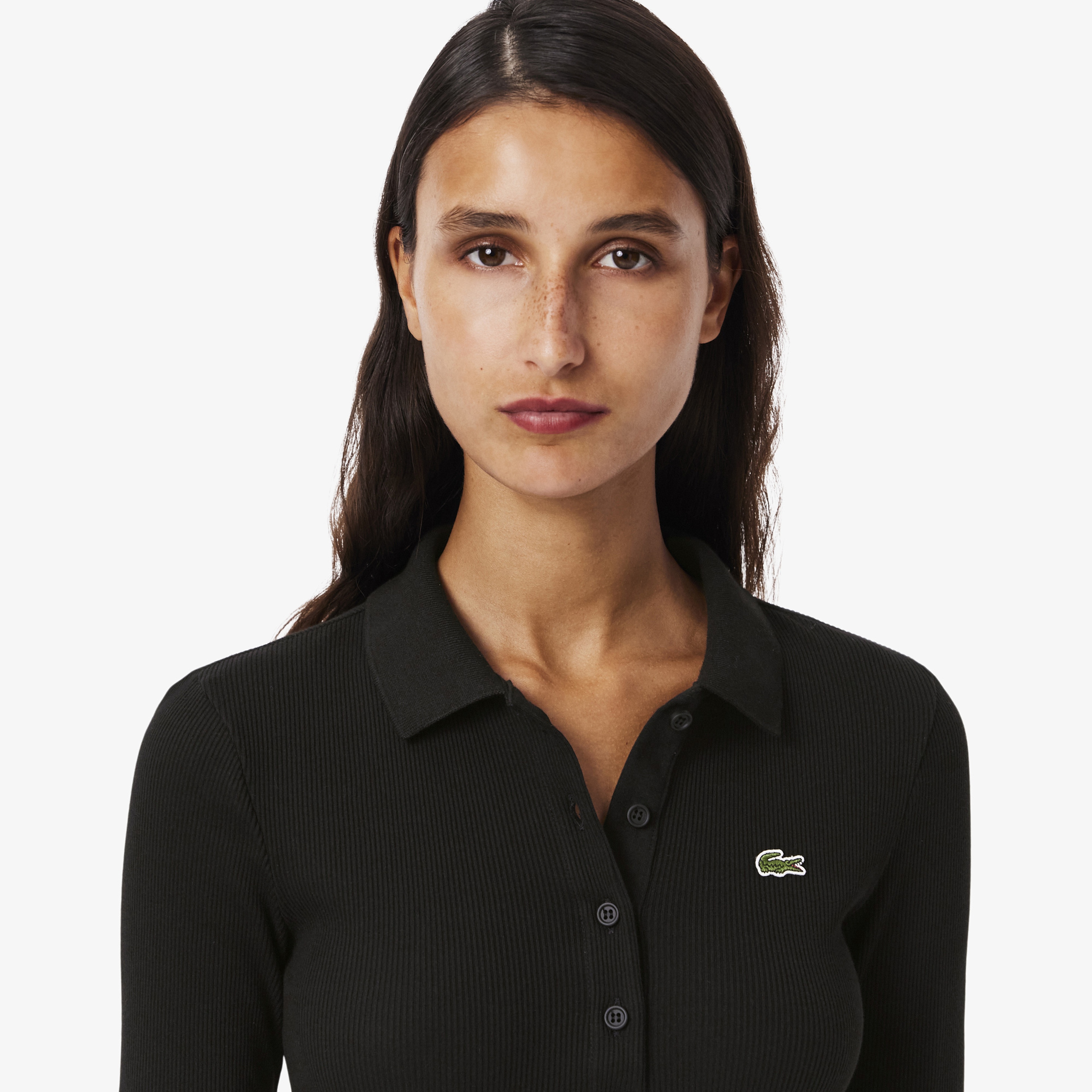 Lacoste L.12.D Kadın Slim Fit Uzun Kollu Organik Pamuk Siyah Polo