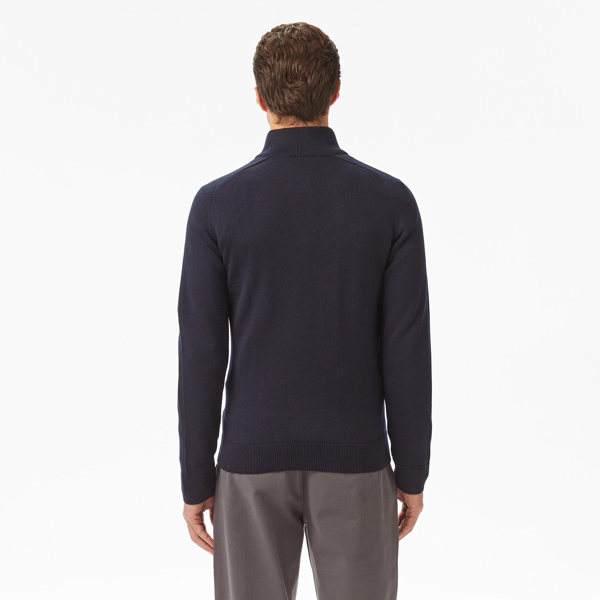 Erkek Classic Fit Yarım Fermuarlı Çizgili Lacivert Kazak