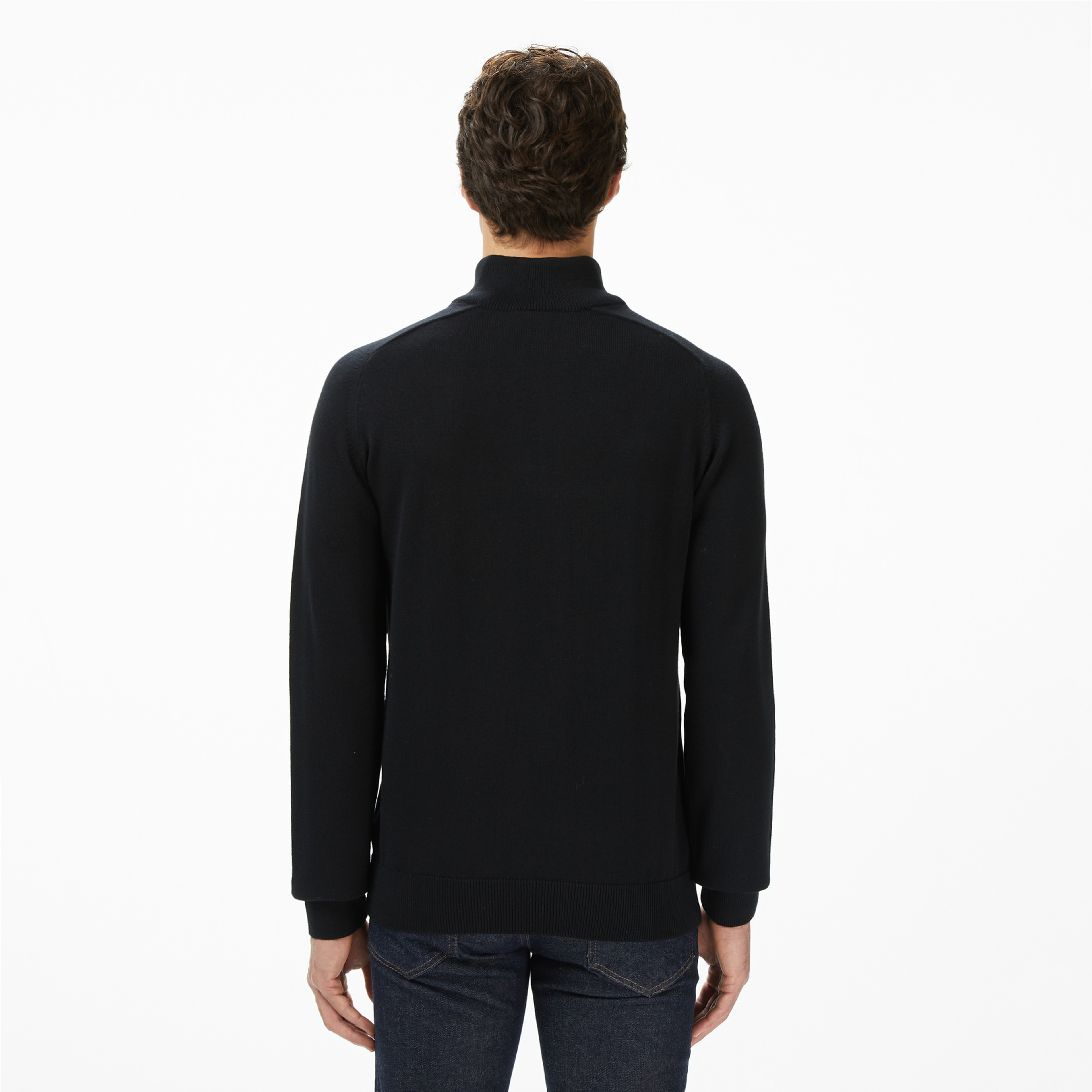 Erkek Classic Fit Yarım Fermuarlı Çizgili Siyah Kazak