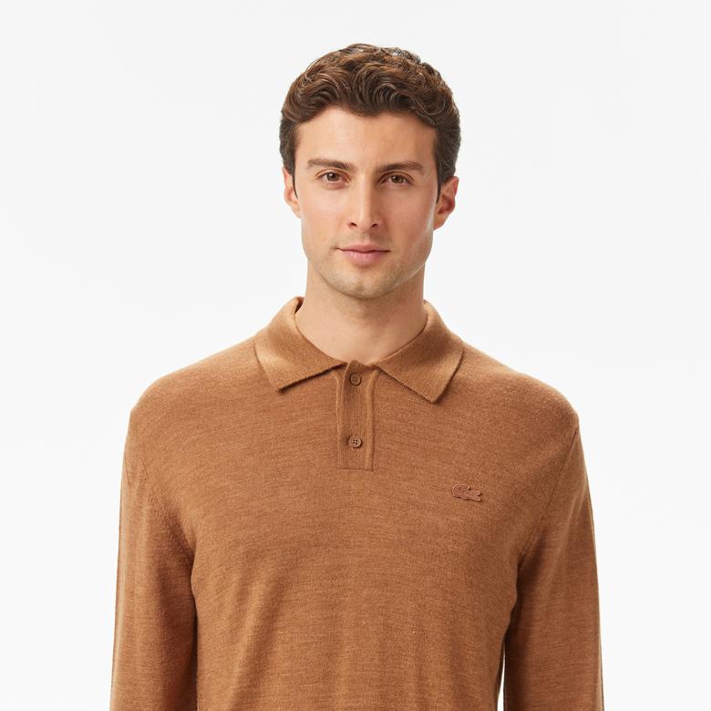 Erkek Classic Fit Polo Yaka Kahverengi Kazak